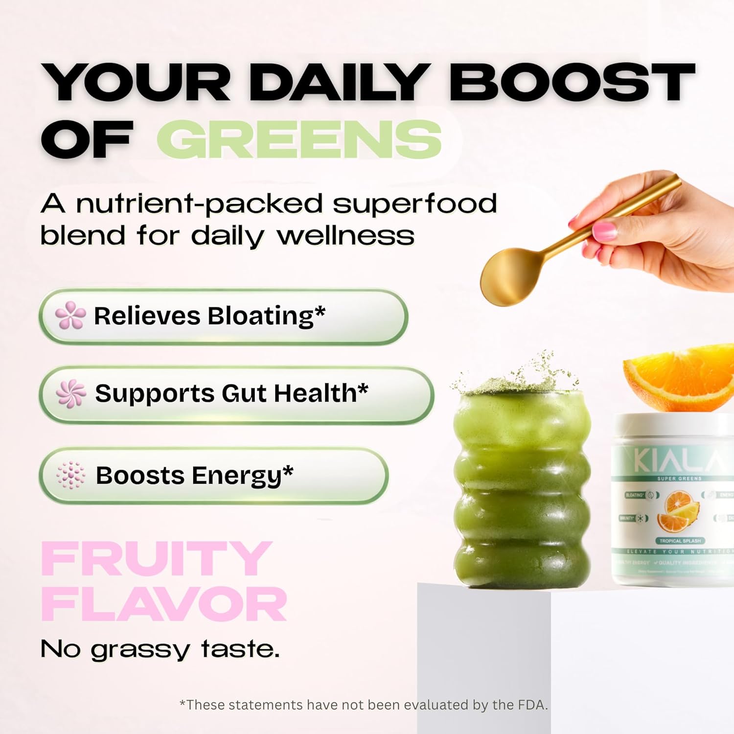 Kiala Nutrition Super Greens, Organic Greens Powder with Spirulina & Chlorella for Digestion, Gut Health, Immunity, Adaptogens, Energy, Gluten Free, Vegan, Sugar Free, Tropical Splash, 30 Servings - Image 3