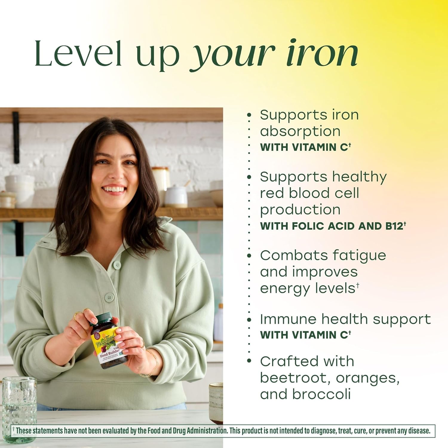MegaFood Blood Builder Iron Supplement for Women & Men - Increase Iron Levels Without Side Effects - Combats Fatigue - with Vitamin B12, Folic Acid & Vitamin C for Absorption - Vegan - 30 Tablets - Image 3