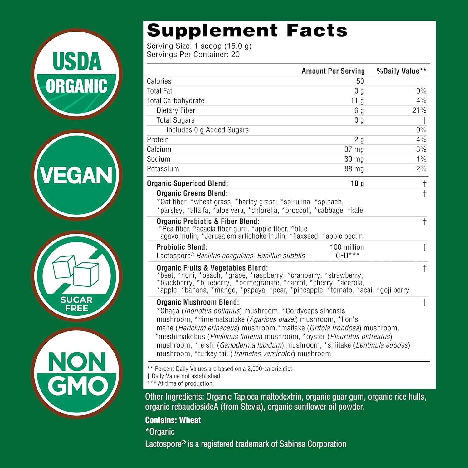 Country Farms Super Greens Natural Flavor, 50 Organic Super Foods, USDA Organic Drink Mix, Fruits, Vegetables, Super Greens, Mushrooms & Probiotics, Supports Energy, 20 Servings, 10.6 Oz - Image 2