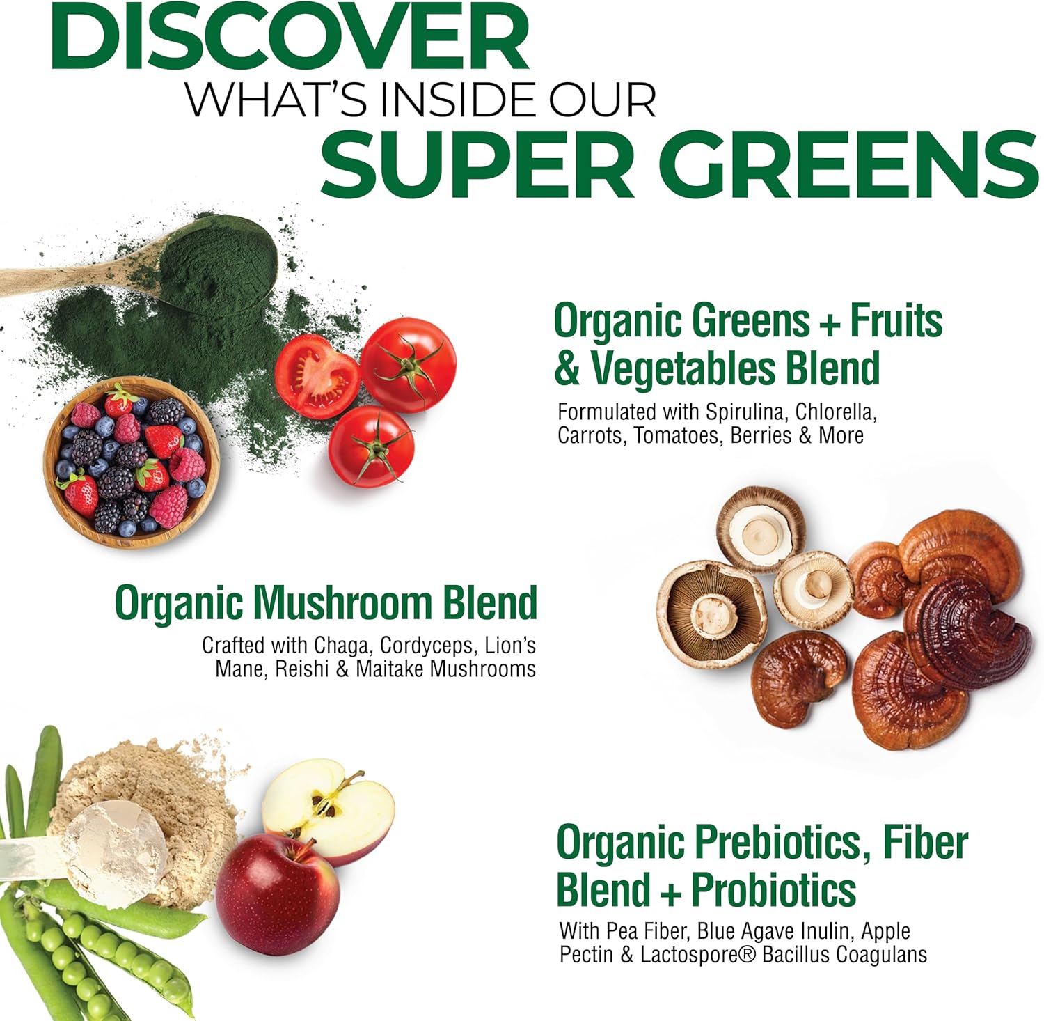 Country Farms Super Greens Natural Flavor, 50 Organic Super Foods, USDA Organic Drink Mix, Fruits, Vegetables, Super Greens, Mushrooms & Probiotics, Supports Energy, 20 Servings, 10.6 Oz - Image 3