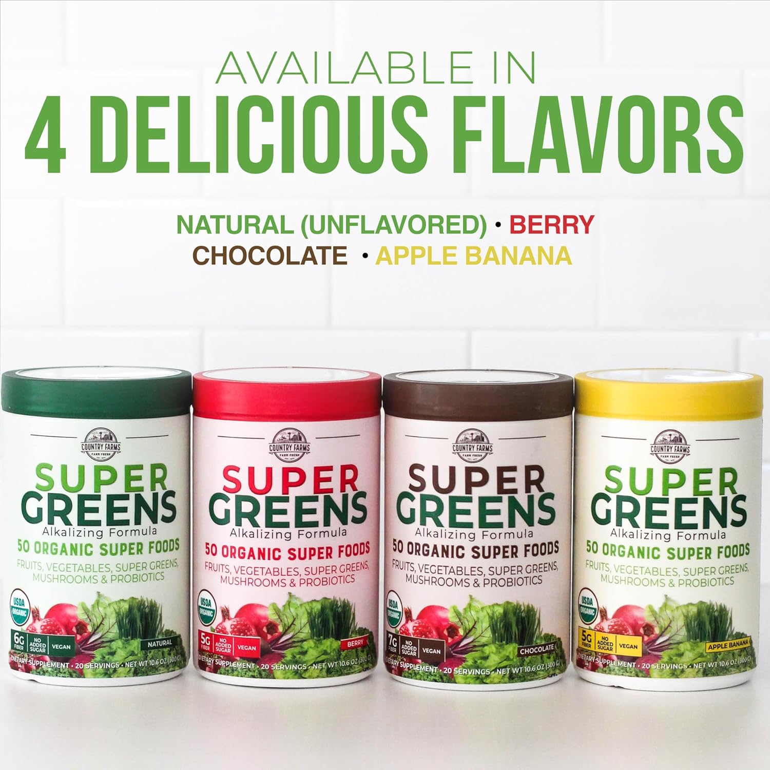 Country Farms Super Greens Natural Flavor, 50 Organic Super Foods, USDA Organic Drink Mix, Fruits, Vegetables, Super Greens, Mushrooms & Probiotics, Supports Energy, 20 Servings, 10.6 Oz - Image 8