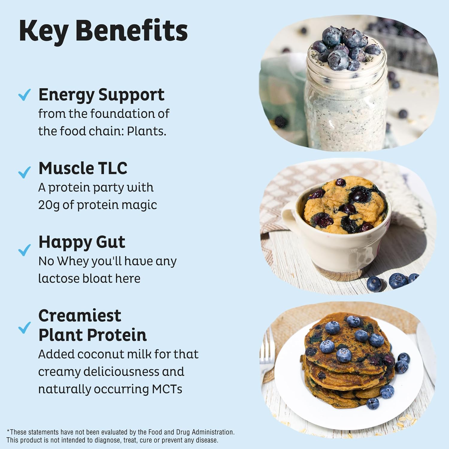 KOS Plant Based Protein Powder, Blueberry Muffin - Organic Pea Protein Superfood with Spirulina and Immune Support Blend. Soy, Gluten, Dairy Free - Vegan Meal Replacement for Women & Men - 10 Servings - Image 3