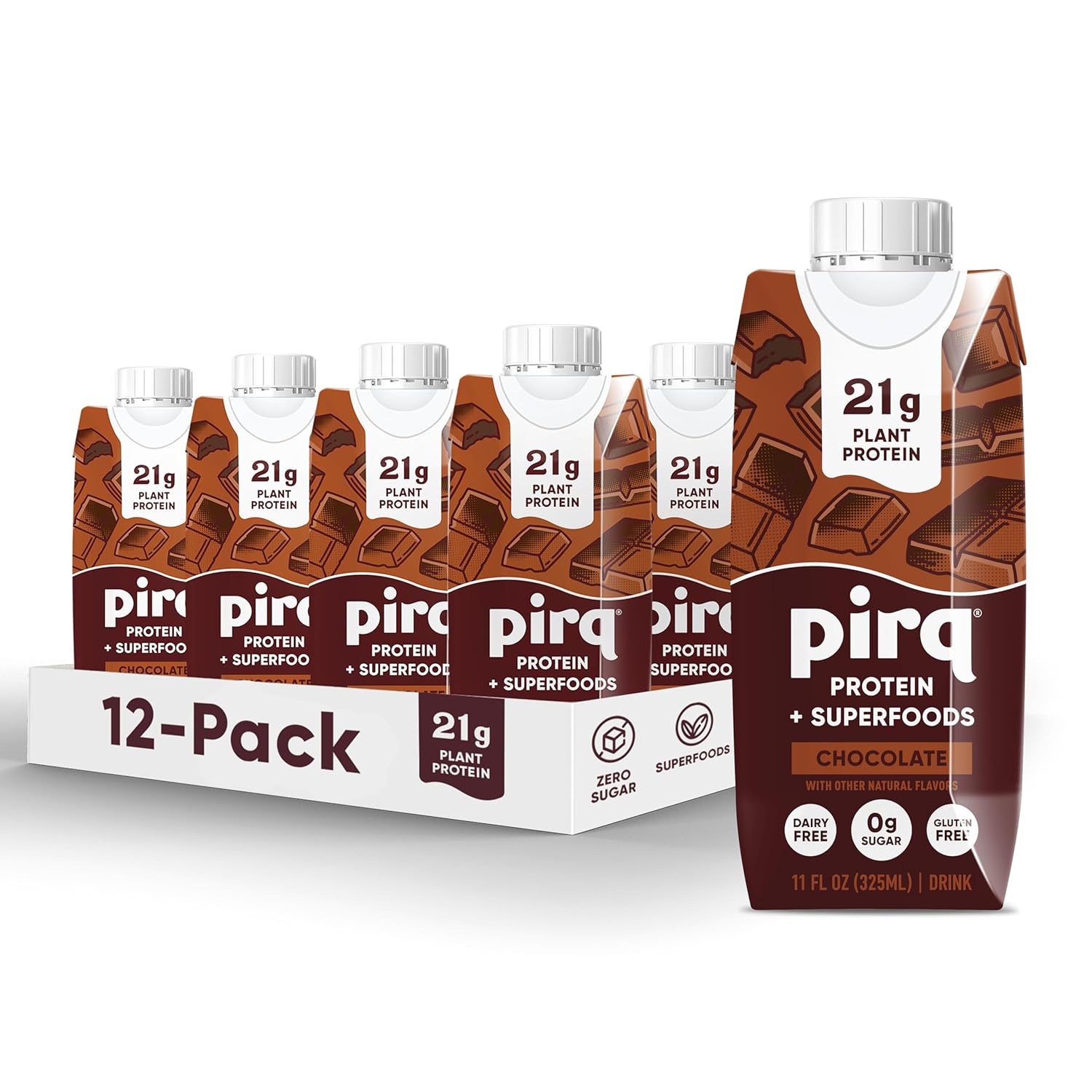 Pirq, 21g Plant Based Protein Shake, 25 Superfoods, Vegan Protein, Dairy-Free, Gluten & Soy Free, Kosher, Keto, Low Carb, Low Calorie (Chocolate, 3-4 Packs)