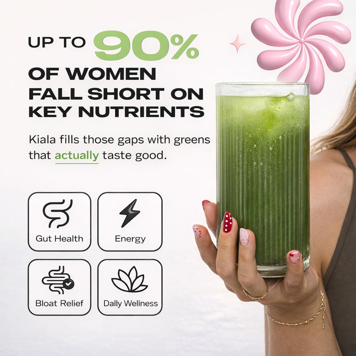 Kiala Nutrition Super Greens, Organic Greens Powder with Spirulina & Chlorella for Digestion, Gut Health, Immunity, Adaptogens, Energy, Gluten Free, Vegan, Sugar Free, Lemon Drop, 30 Servings - Image 2