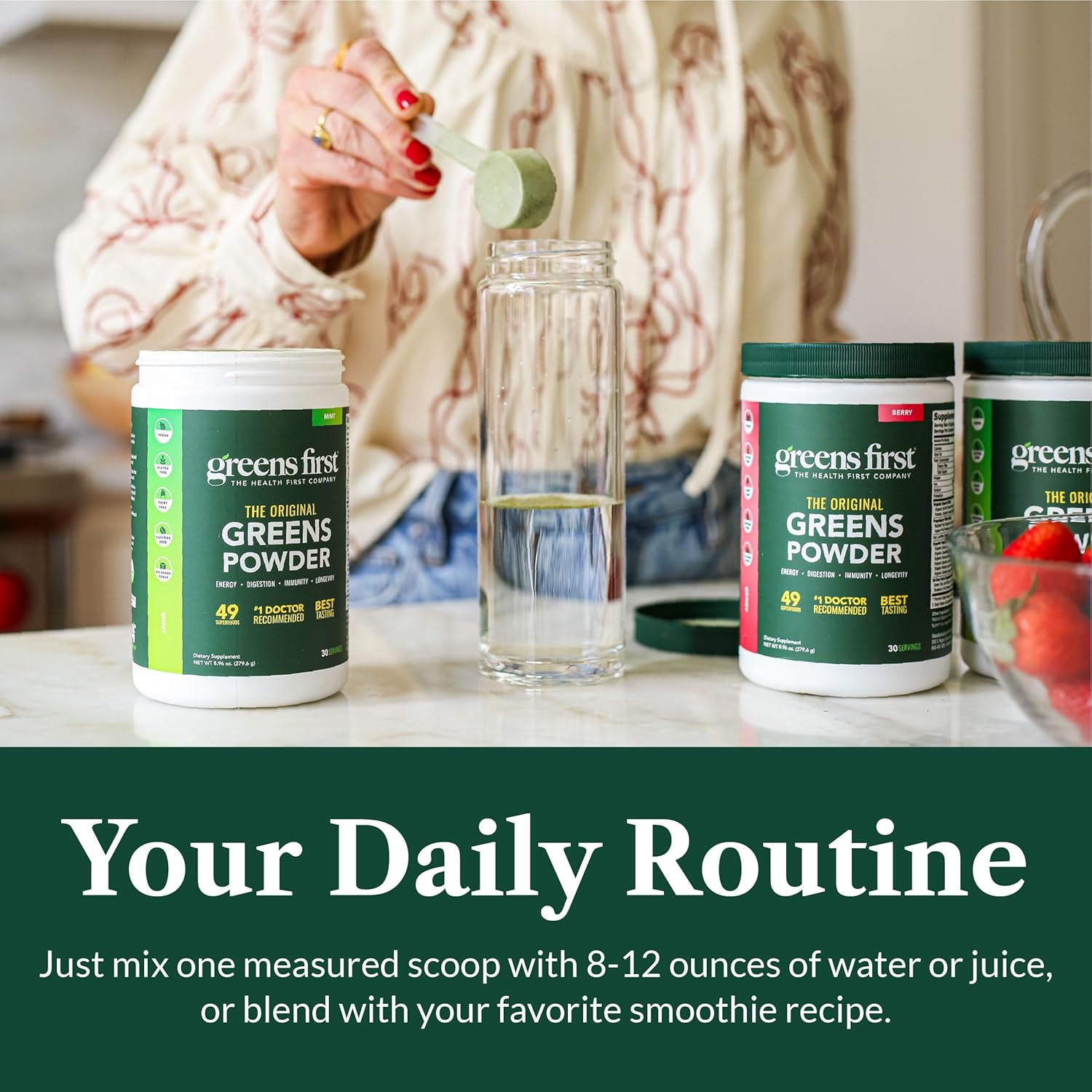 Greens First Original Greens Powder - 49 Superfoods - Organic Fruits & Veggies - Prebiotics, Probiotics & Digestive Enzymes - Antioxidant Smoothie - Dairy Free, Vegan & Non-GMO (Berry, 30 Servings) - Image 7