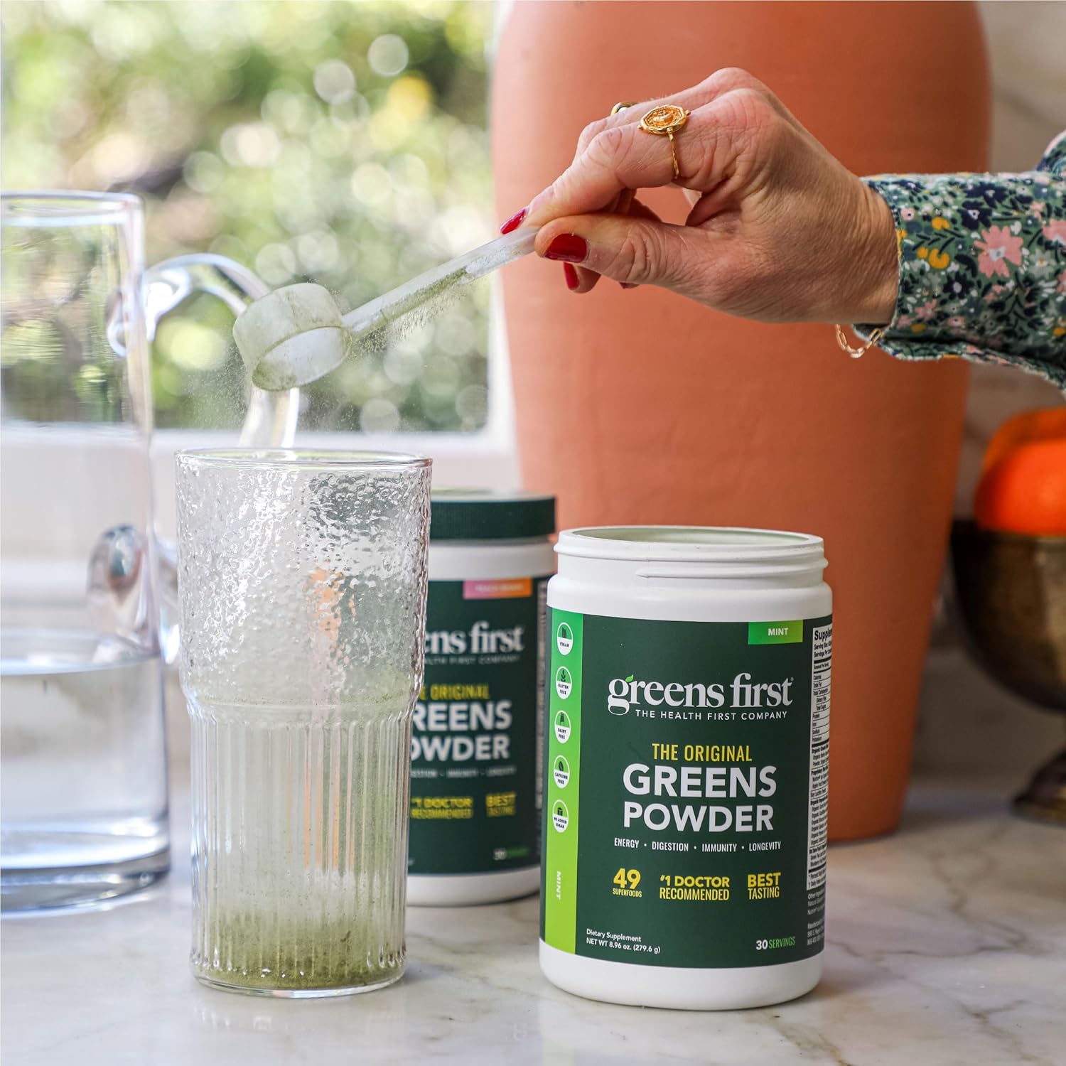 Greens First Original Greens Powder - 49 Superfoods - Organic Fruits & Veggies - Prebiotics, Probiotics & Digestive Enzymes - Antioxidant Smoothie - Dairy Free, Vegan & Non-GMO (Mint, 60 Servings) - Image 4