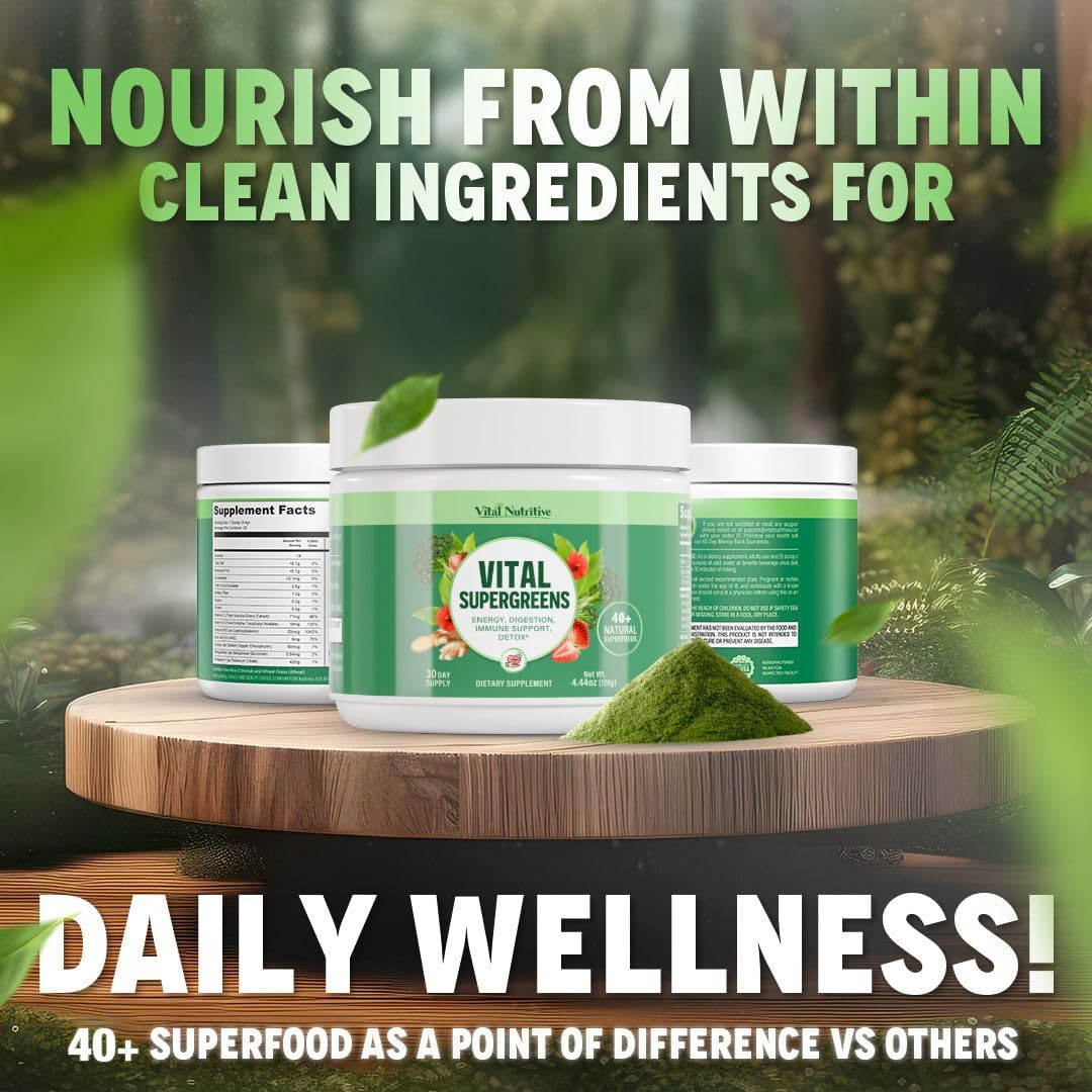 Vital Greens Superfood Powder – New Formula with 40+ Superfoods Daily Green Drink Powder w/Probiotics – Supergreens for Energy, Gut Health, Digestion Support, Plant-Based, Vegan Superfoods - Image 7