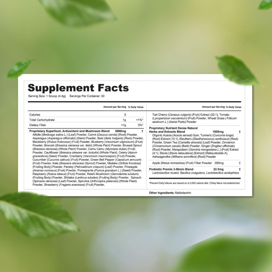 Vital Greens Superfood Powder – New Formula with 40+ Superfoods Daily Green Drink Powder w/Probiotics – Supergreens for Energy, Gut Health, Digestion Support, Plant-Based, Vegan Superfoods - Image 8