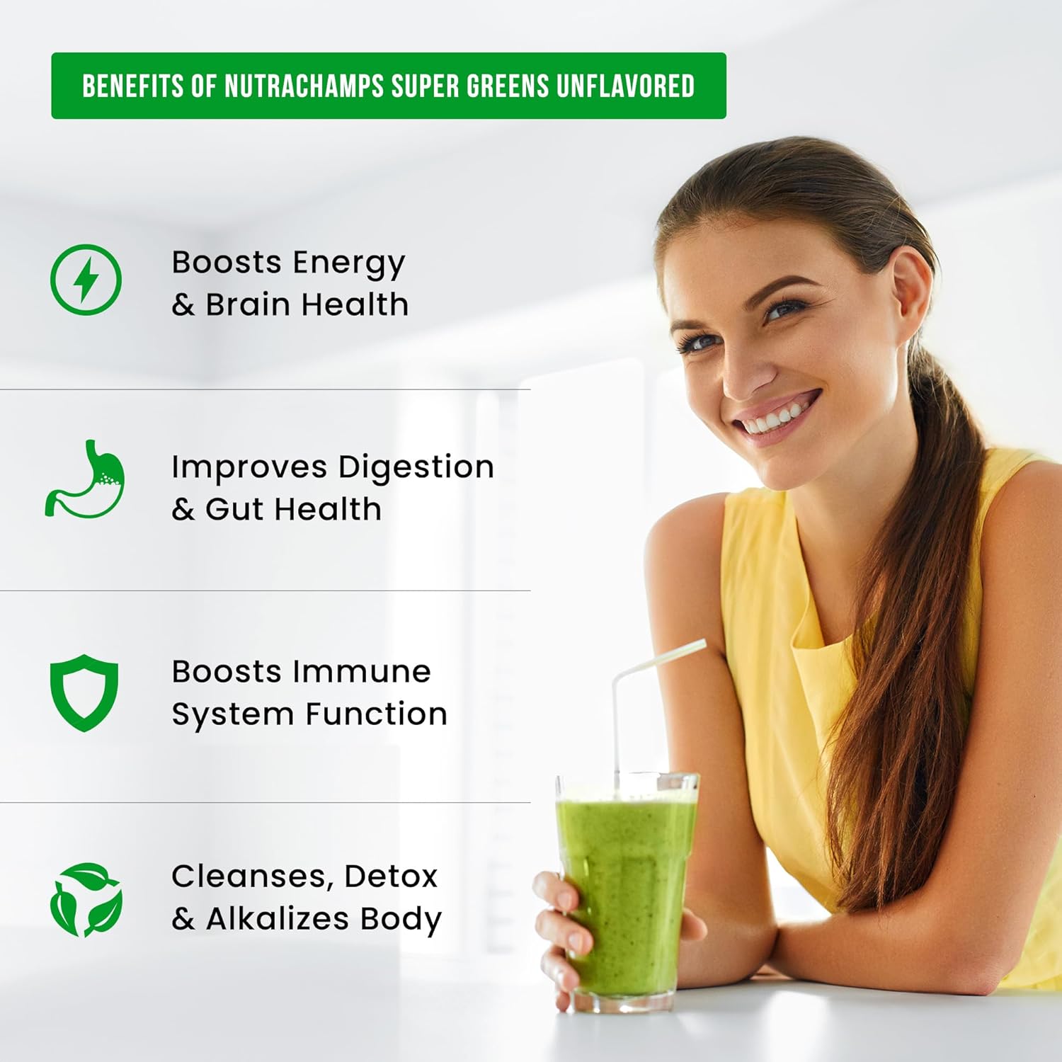 NutraChamps Super Greens Powder Premium Superfood | 20+ Organic Green Veggie Whole Foods | Alfalfa, Spirulina, Chlorella & More | Antioxidant, Digestive Enzyme & Probiotic Blends | Unflavored | 60 SVG - Image 5