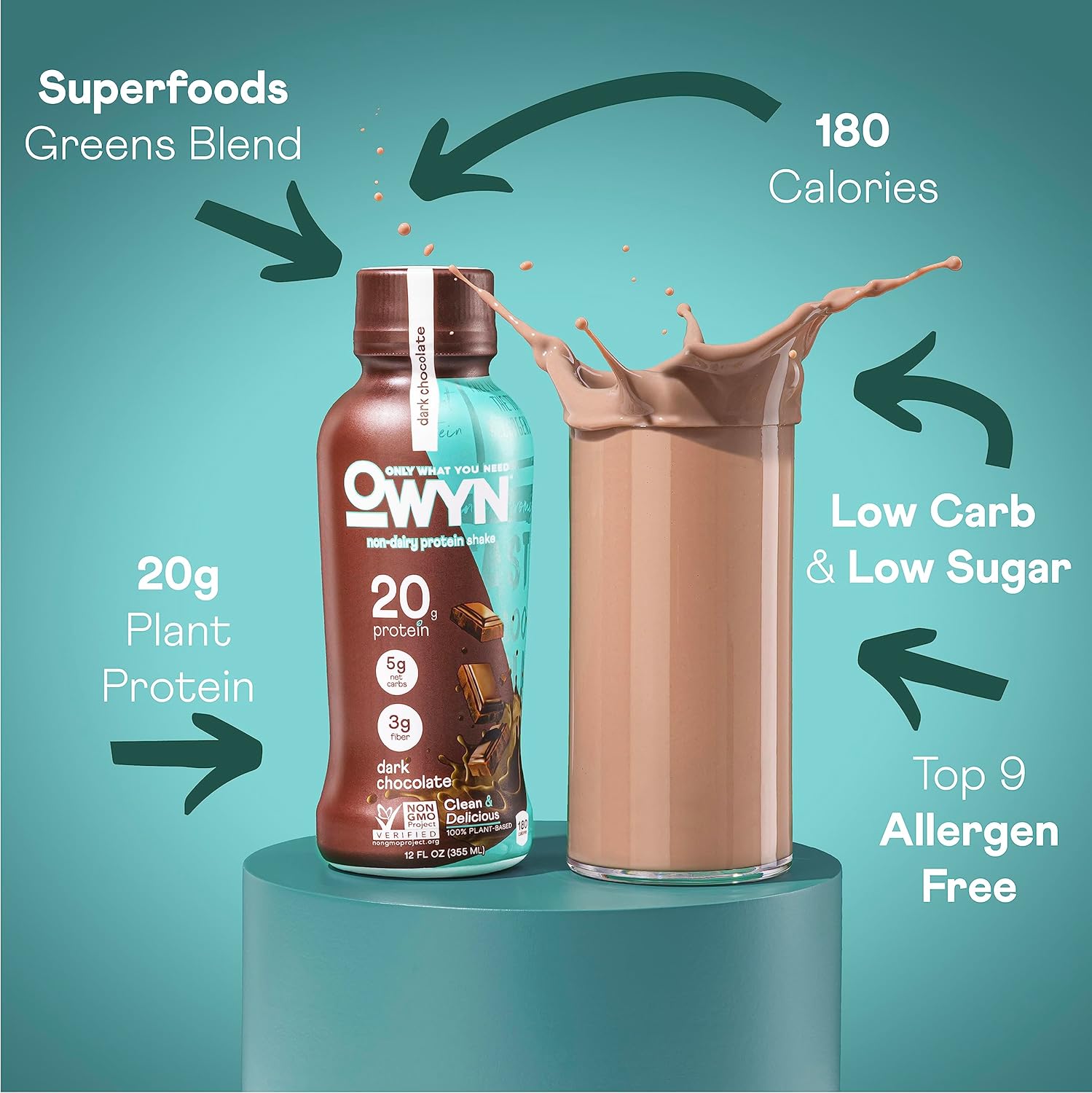 OWYN Only What You Need Protein Shake Variety Pack, Strawberry Banana, Dark Chocolate, Smooth Vanilla Flavored Protein Shakes, 20g Protein, 4g Sugar, 3g Fiber, Dairy Free, Plant Based Protein, 12 CT - Image 2