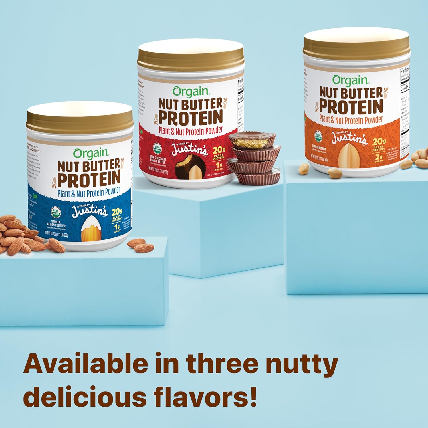 Orgain X Justin's ® Organic Vegan Nut Butter Protein Powder, Vanilla Almond Butter- 20g Plant Protein, 1g Sugar, Gluten Free, No Dairy, Soy Ingredients, or Artificial Flavors, 1.17 lb - Image 9