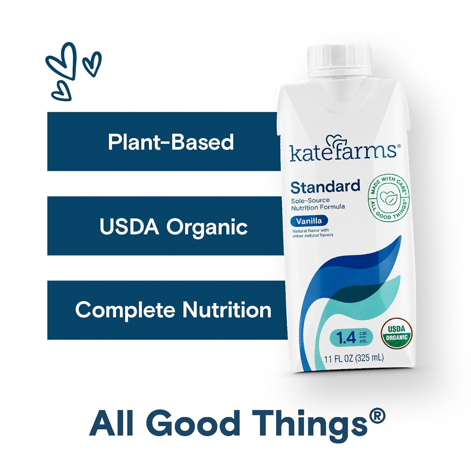 KATE FARMS Organic 1.4 High Calorie Nutrition Shake, Vanilla, 20g Protein, 27 Vitamins and Minerals, Meal Replacement, Protein Shake, 11 oz (12 Pack) - Image 4