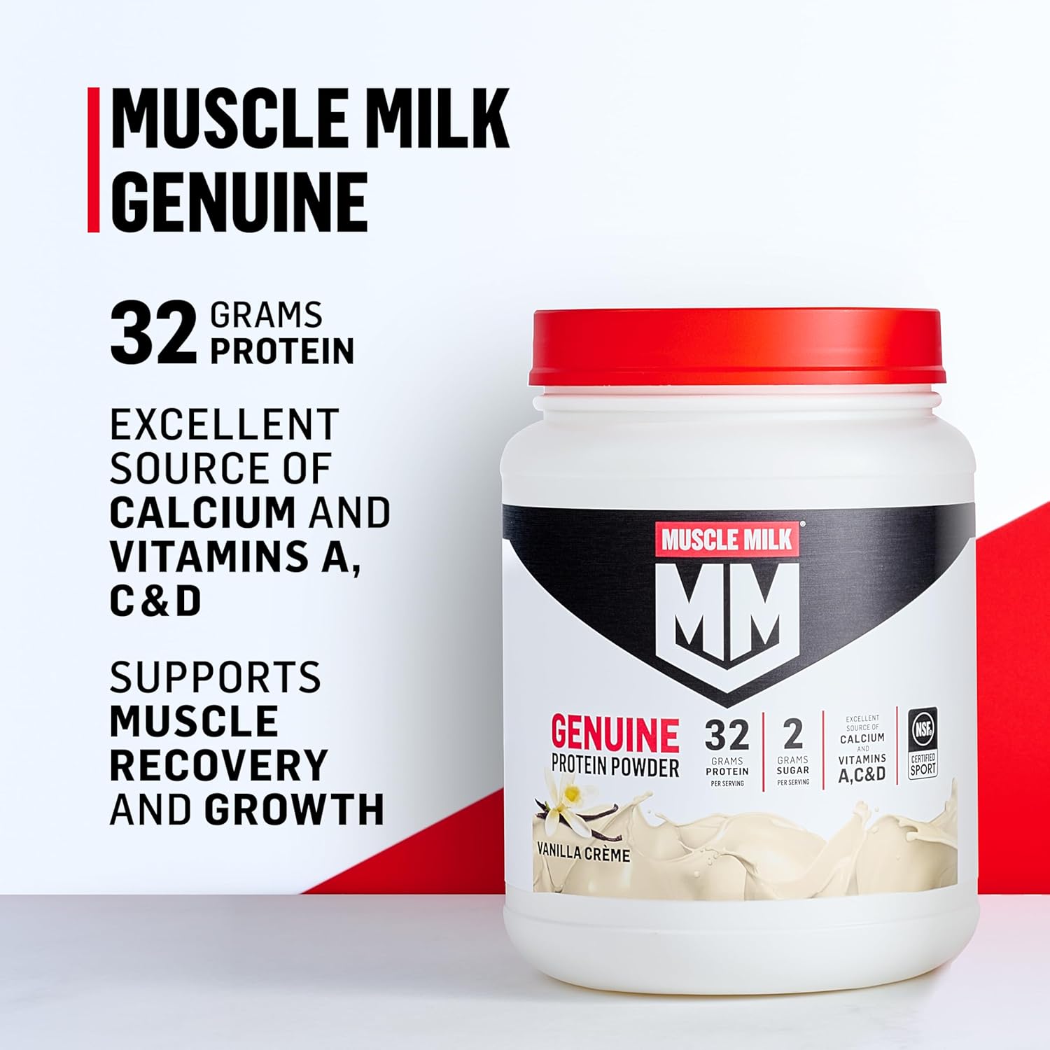 Muscle Milk Genuine Protein Powder, Strawberries ‘N Crème, 1.93 Pounds, 13 Servings, 32g Protein, 3g Sugar, Calcium, Vitamins A, C & D, NSF Certified for Sport, Energizing Snack, Packaging May Vary - Image 5
