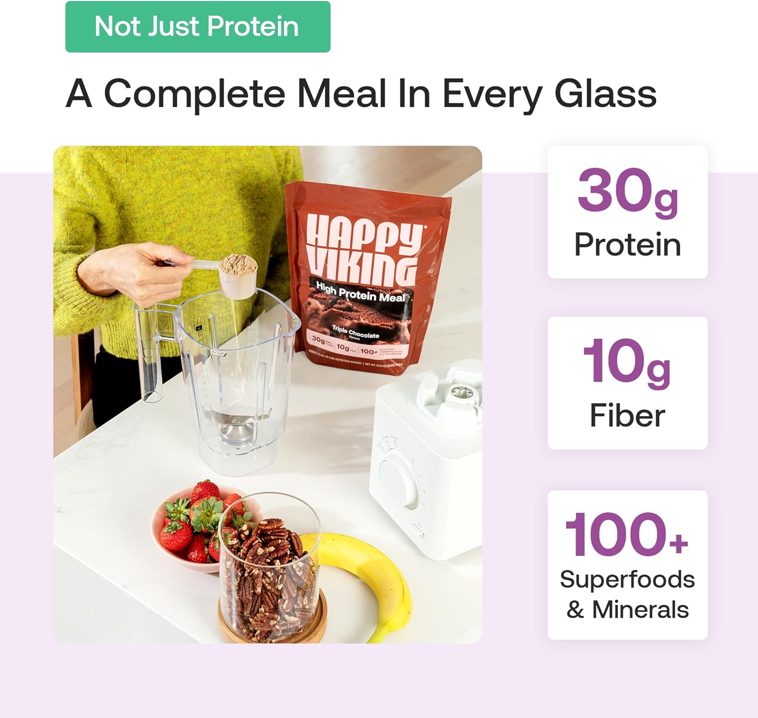 Happy Viking Plant-Based Protein Powder +100 Superfoods Vanilla Meal Replacement Shake, Created by Venus Williams, 30g Plant Protein, 10g Fiber, Vegan, Gluten-Free, Non-GMO, 15 Meals - Image 4