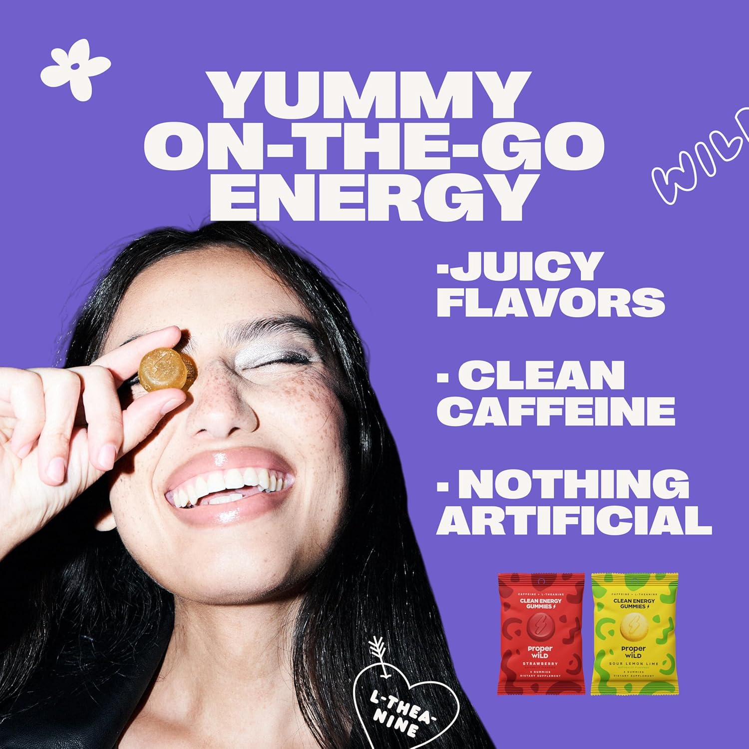 Proper Wild Vegan Energy Gummies Variety Bundle, Strawberry + Sour Lemon Lime (10-Pack Each), Clean Caffeine + L-Theanine for Focus & Lasting Energy, Plant-Based, Non-GMO - Image 4