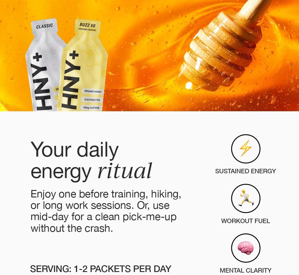 HNY+ Organic Honey Energy Gel with Electrolytes, Magnesium, Sea Salt & Potassium, Gluten Free & Vegan, Workout Gels, for Gym, Running, Cycling & Hiking, Sports Nutrition, Caffeine Free, 12 Pack - Image 4