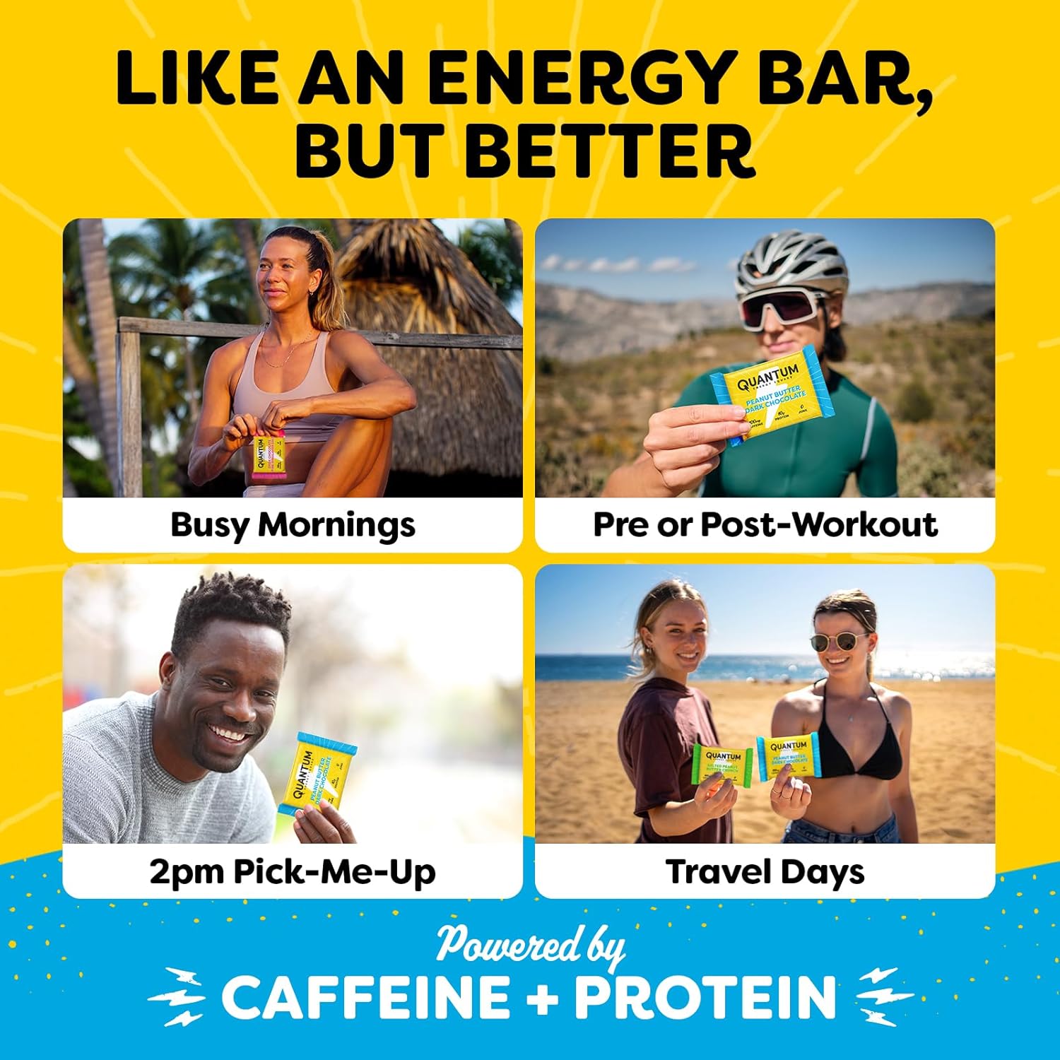 Quantum Energy Square: Energy Bar with Caffeine & 10g Protein. Delicious Healthy Snack On The Go. (Vegan, Gluten-free, Soy-free, Dairy-free) (Dark Chocolate Pink Himalayan Salt) - Image 3