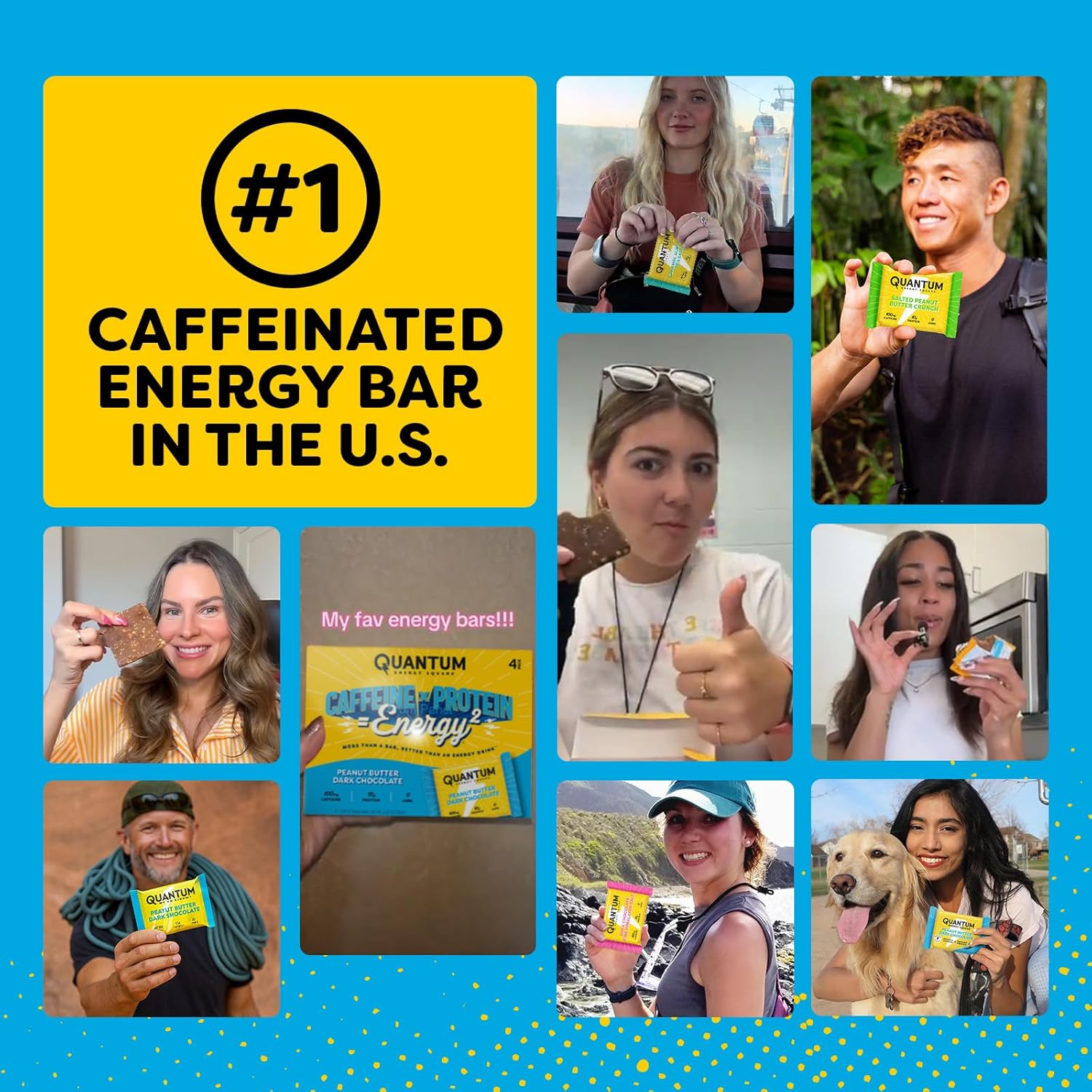Quantum Energy Square: Energy Bar with Caffeine & 10g Protein. Delicious Healthy Snack On The Go. (Vegan, Gluten-free, Soy-free, Dairy-free) (Dark Chocolate Pink Himalayan Salt) - Image 7