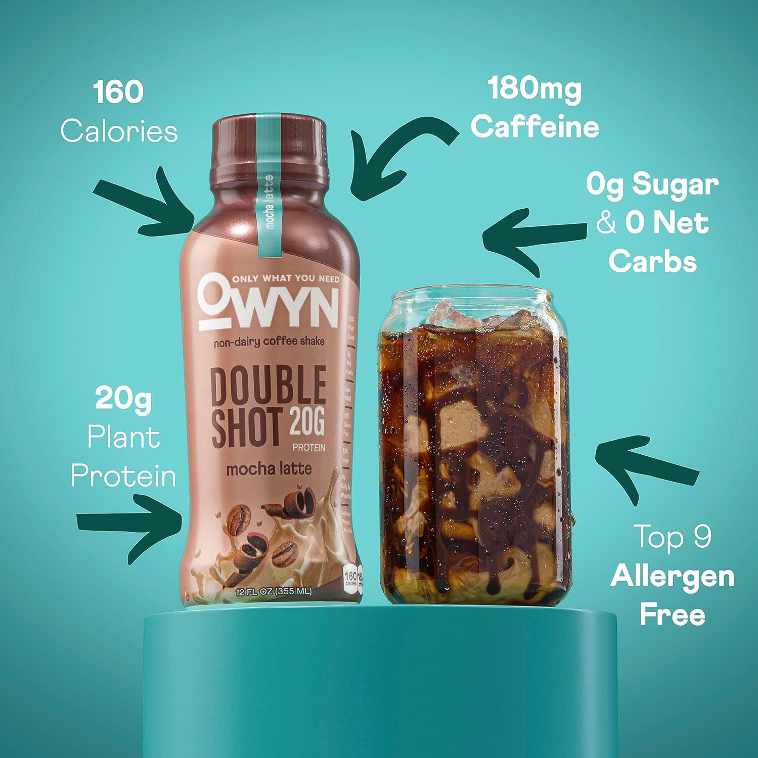 OWYN Only What You Need Double Shot Mocha Latte, Vanilla Latte and Caramel Macchiato Flavored Protein Shake, 20g Protein, 0g Sugar, 3g Fiber, 180mg Caffeine, Dairy Free, Plant Based Protein, 12 CT - Image 2