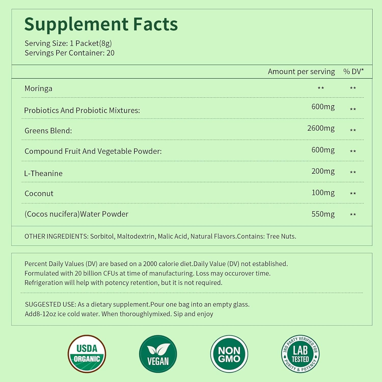 Organic Super Greens Powder for Intestinal Health, Superfood Greens with Probiotics, Moringa, Spirulina,Gluten Free Supergreens for Boosting Energy,Bloating Relief for Women 40 Servings - Image 5