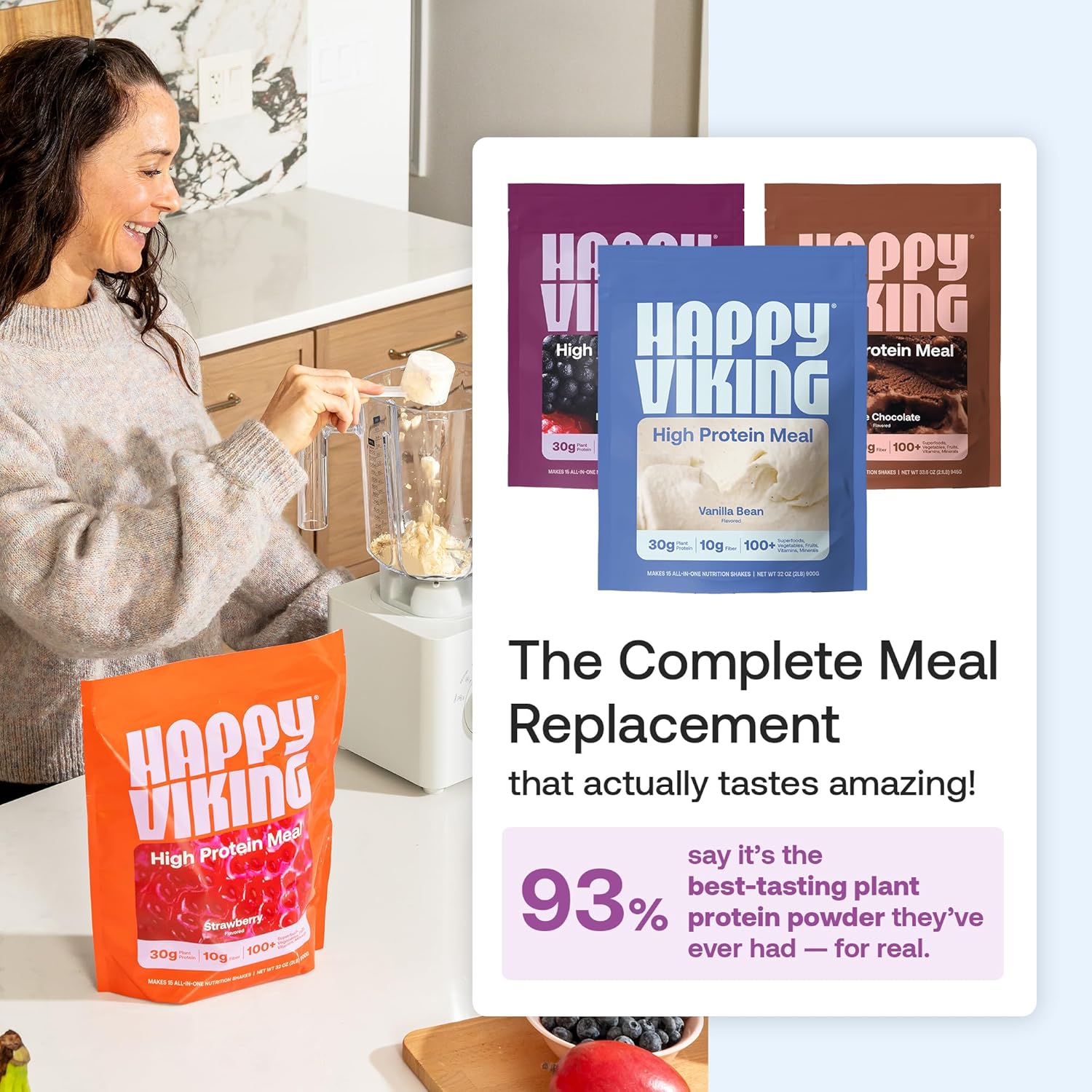 Happy Viking Plant-Based Protein Powder +100 Superfoods Chocolate Meal Replacement Shake, Created by Venus Williams, 30g Plant Protein, 10g Fiber, Vegan, Gluten-Free, Non-GMO, 15 Meals - Image 3