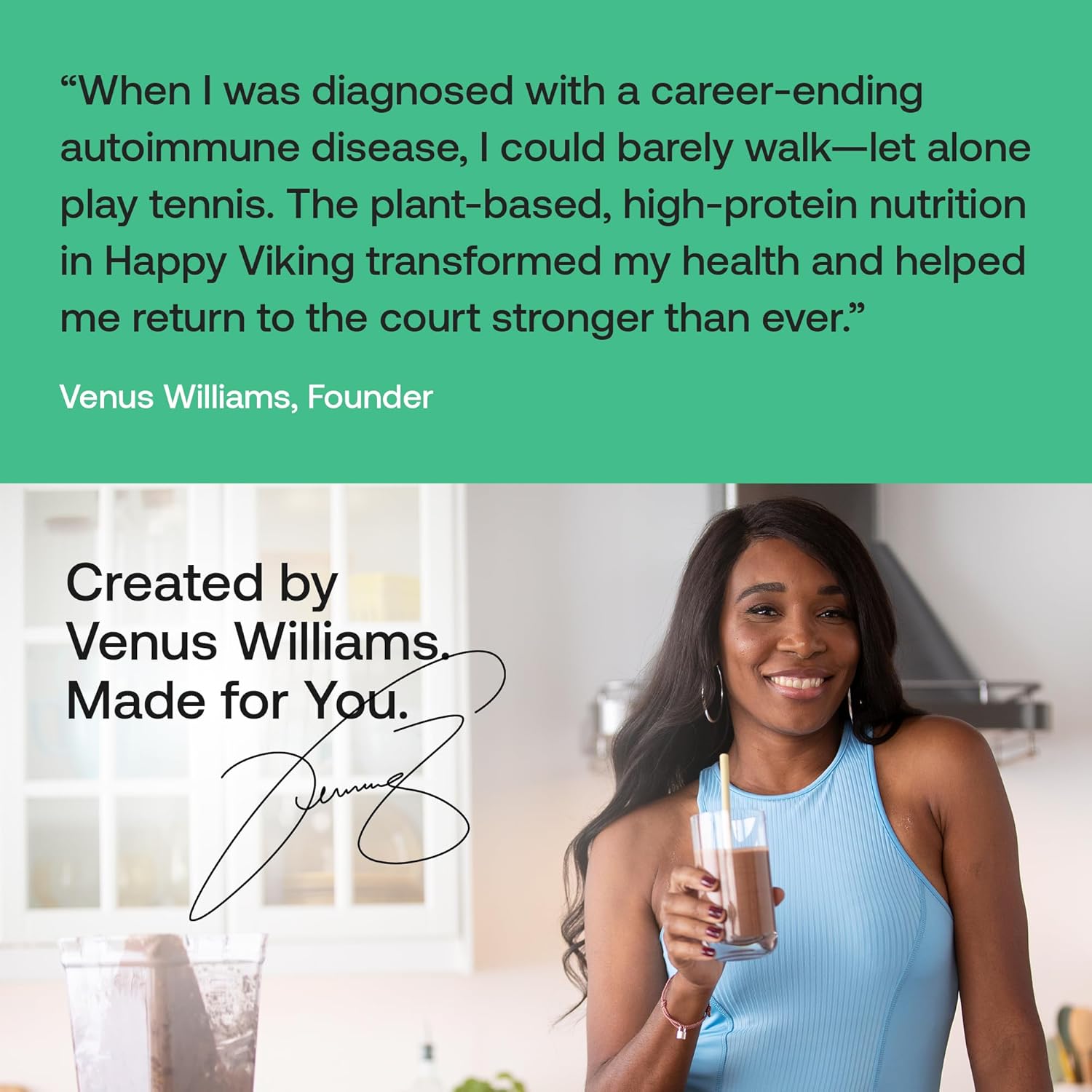 Happy Viking Plant-Based Protein Powder +100 Superfoods Strawberry Meal Replacement Shake, Created by Venus Williams, 30g Plant Protein, 10g Fiber, Vegan, Gluten-Free, Non-GMO,15 Meals - Image 6