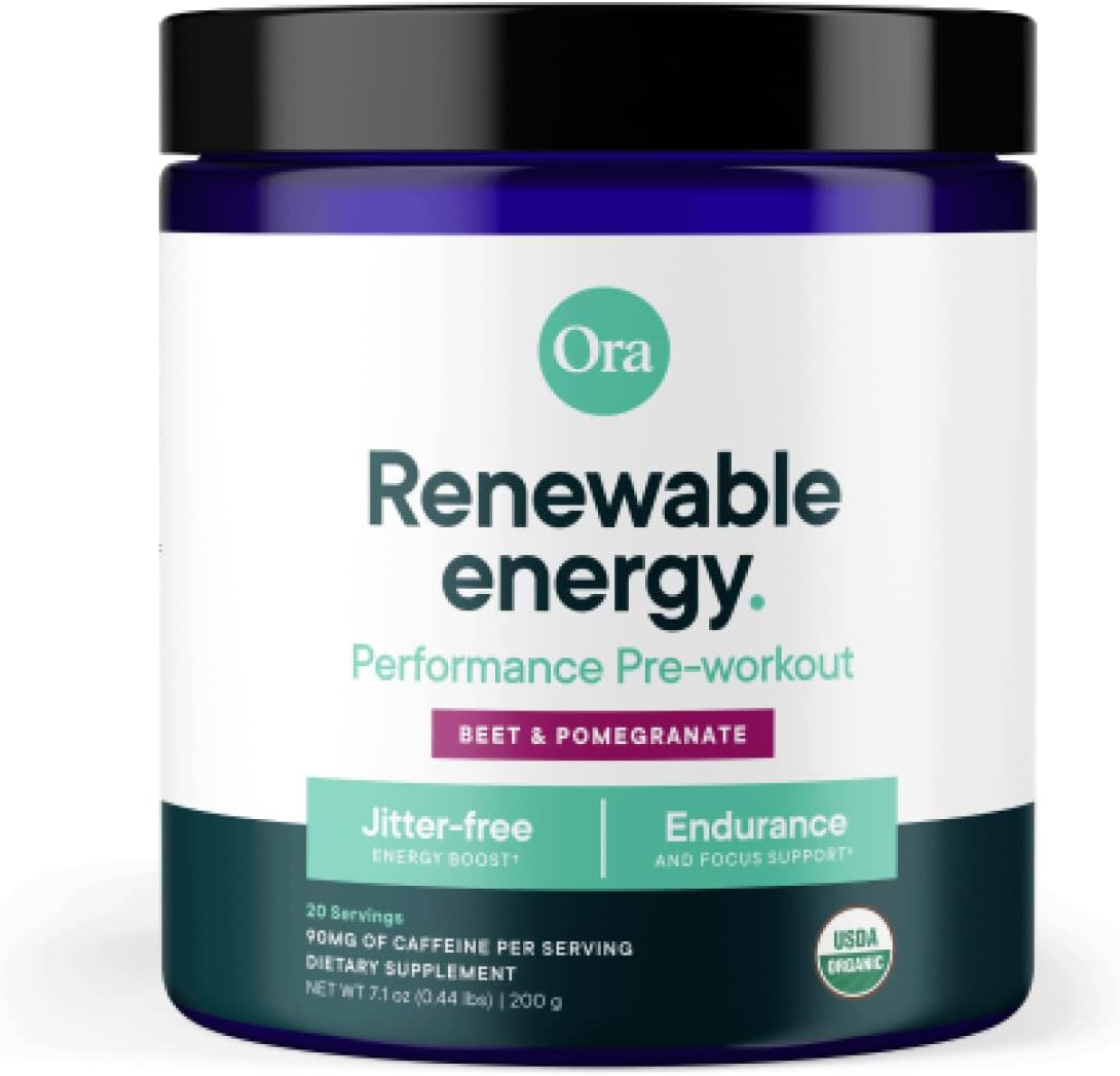 Ora Organic Pre Workout Powder for Men and Women Berry Beet Flavor- Vegan Certified Organic, Soy-Free, Dairy-Free, Gluten-Free- Provides Jitter-Free Energy Boost for Women & Men, 20 Servings