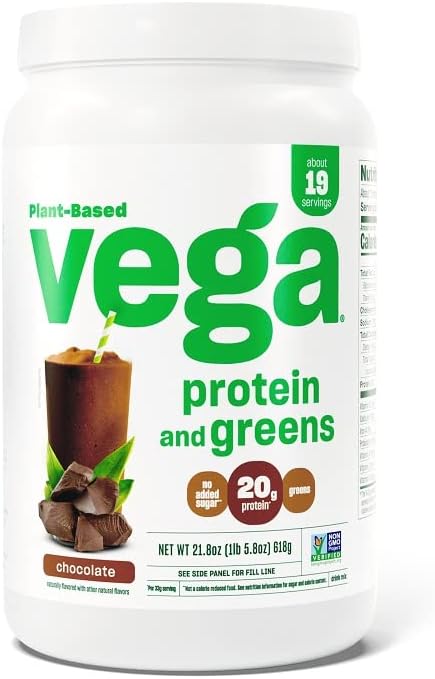 Vega Protein and Greens Protein Powder Chocolate (19 Servings) - 20g Plant Based Protein Plus Veggies, Vegan, Non GMO, Pea Protein for Women and Men, 1.4lb (Packaging May Vary) (Pack of 1)