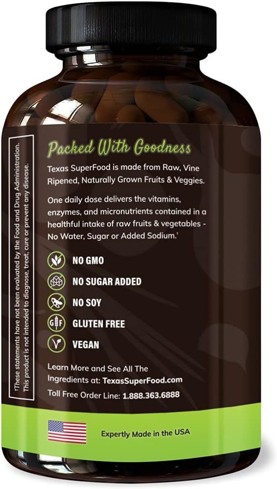 Texas SuperFood - Original Superfood Capsules, Superfood Reds and Greens, All-Natural Whole Food Dietary Supplement, Non-GMO, Gluten Free, Vegan, No Soy, 180 Capsules - Image 2