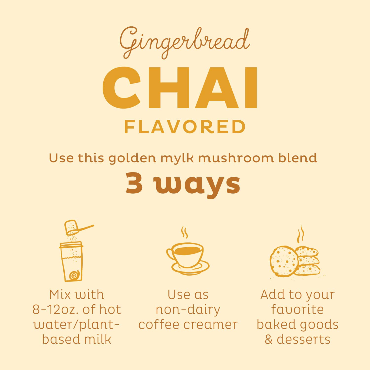 KOS Golden Mylk with Tumeric and Ginger, Organic Superfood Latte Powder, Adaptogen Mushroom Blend - Coffee Creamer, Dessert & Smoothie - Caffeine Free, Vegan, Dairy-Free, Gingerbread Chai, 28 Servings - Image 2