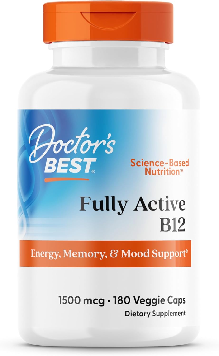 Doctor's Best Vitamin B12 Methylcobalamin for Men & Women - Vitamin B 12 Caps 1500 mcg, VIT B-12 Supplement, Vegan, Gluten Free, Non GMO, Fully Active - 180 Veg Capsules