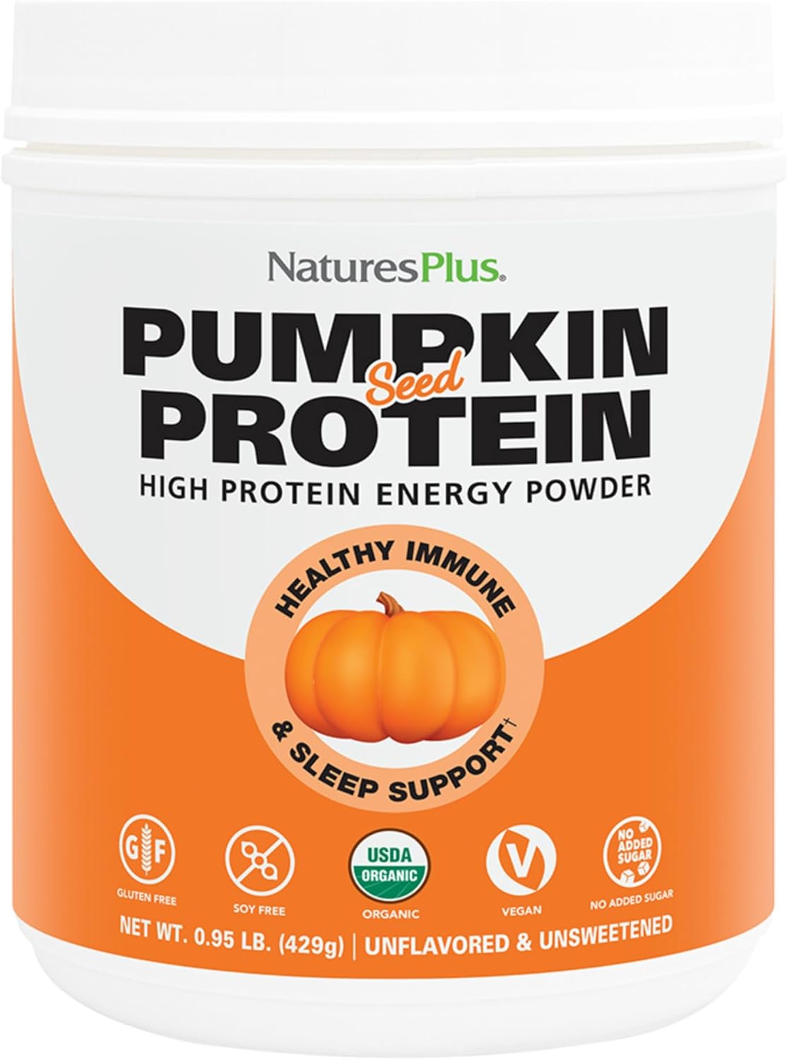 NaturesPlus Organic Pumpkin Seed Protein Powder - 1.1 lb - Plant-Based Drink - Supports Muscle Strength & Recovery - Non-GMO, Allergen Free, Gluten Free, Vegan - No Added Sugar - 15 Servings