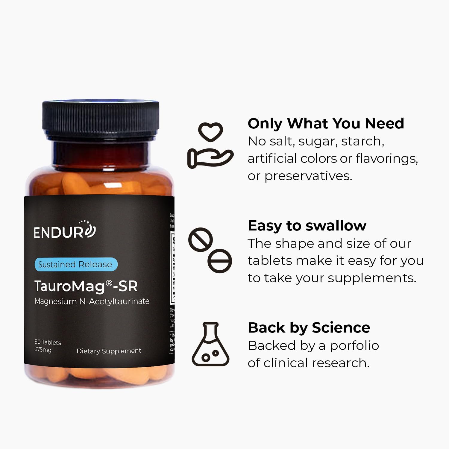 ENDUR-TAUROMAG - Magnesium + Taurine - SR (Sustained Release) 375 mg - Nootropic for Brain Health Support, Relaxation, Focus & Sleep Support - Optimal 5–7 Hour Absorption Delivery - 90 Tablets - Image 5