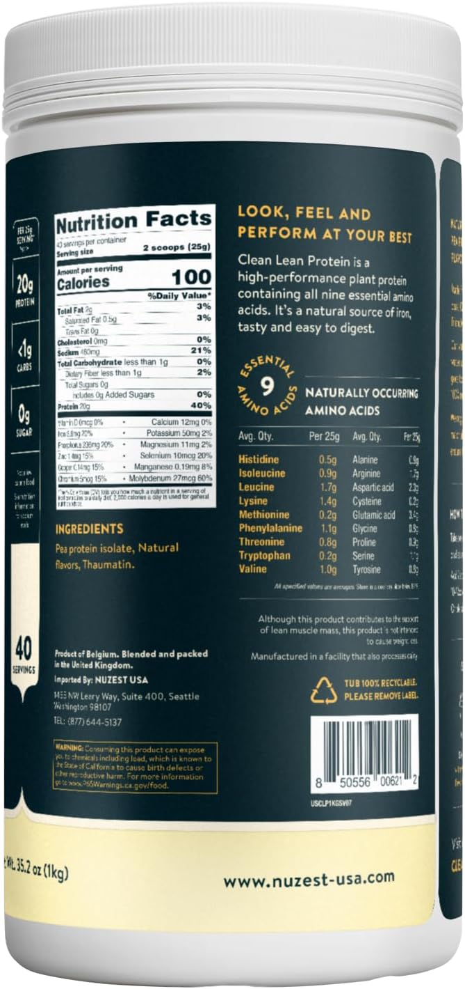 Nuzest - Pea Protein Powder - Clean Lean Protein, Premium Vegan Plant Based Protein Powder, Dairy Free, Gluten Free, GMO Free, Protein Shake, Smooth Vanilla, 40 Servings, 2.2 lb - Image 3