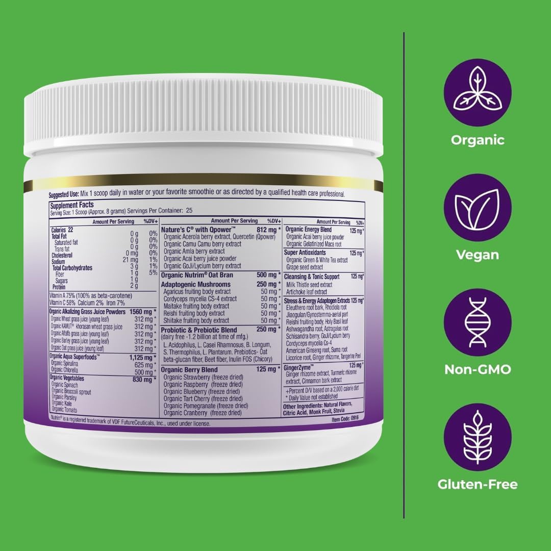 Paradise Herbs ORAC Energy Greens, Berry Superfood Powder, Over 40,000 ORAC Antioxidants, Organic Greens, Berries, Mushrooms & Probiotics, Non-GMO, Gluten-Free, 25 Servings - Image 7