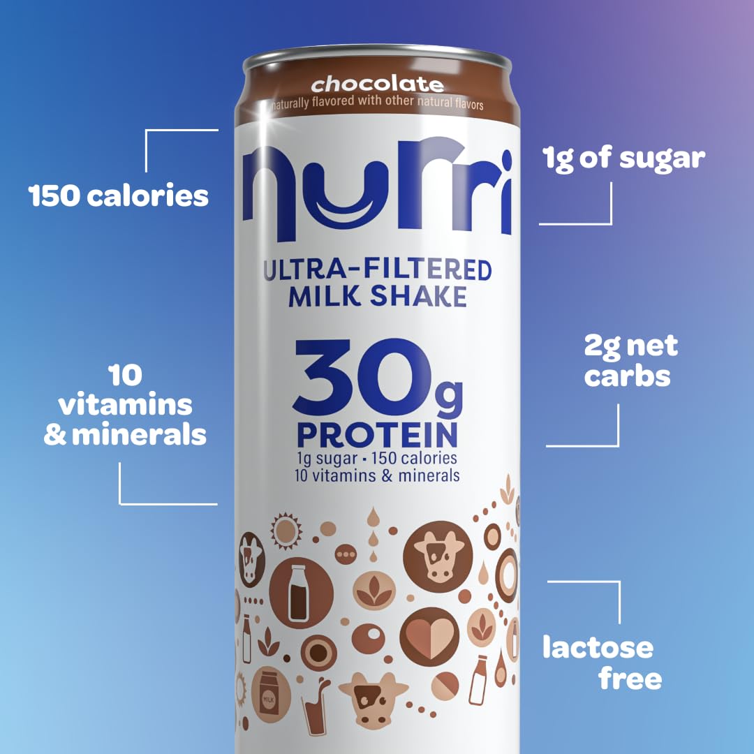 Nurri - 30g Protein Ultra Filtered Milk Shake – Chocolate - Lactose Free, Low Sugar, 150 Calories, 10 Vitamins and Minerals - 11 fl oz, 12 Cans - Image 3