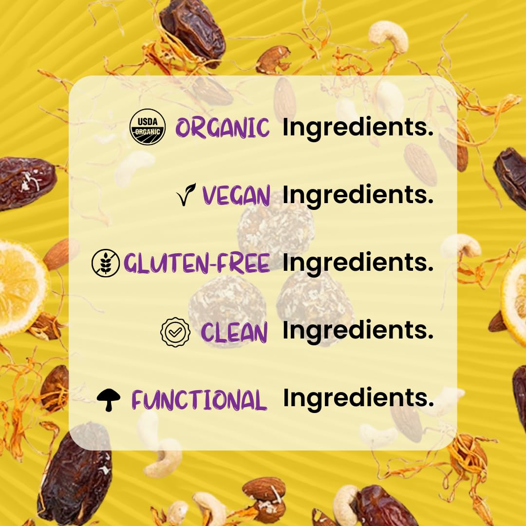 ODD BALLS Organic Energy Balls Lemon - Superfood Mushroom Snack - Running, Cycling, Hiking - Gels, Bars Alternative - Lion's Mane Focus, Cordyceps Energy - Vegan, Gluten Free Snacks for Kids & Adults - Image 9