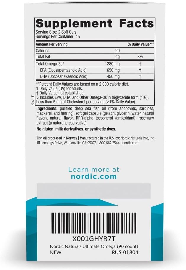 Nordic Naturals Ultimate Omega, Lemon Flavor - 90 Soft Gels - 1280 mg Omega-3 - High-Potency Omega-3 Fish Oil Supplement with EPA & DHA - Promotes Brain & Heart Health - Non-GMO - 45 Servings - Image 2