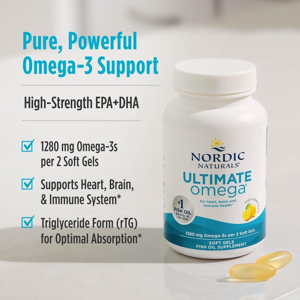 Nordic Naturals Ultimate Omega, Lemon Flavor - 90 Soft Gels - 1280 mg Omega-3 - High-Potency Omega-3 Fish Oil Supplement with EPA & DHA - Promotes Brain & Heart Health - Non-GMO - 45 Servings - Image 4