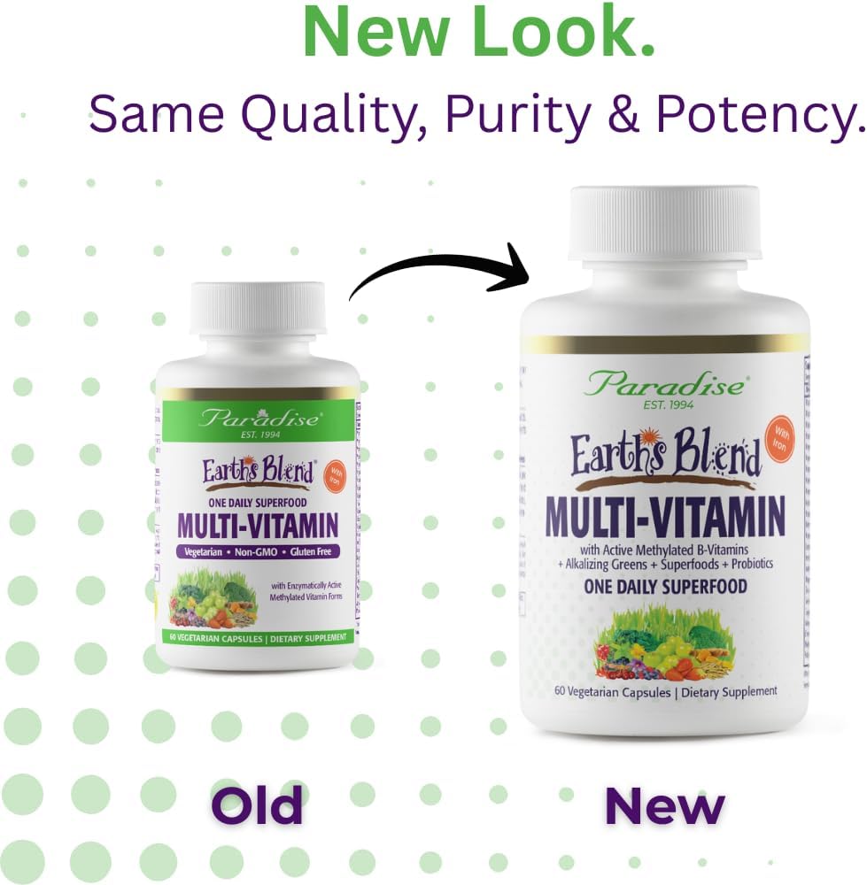 Paradise Herbs Earth's Blend Women's Once Daily Multivitamin with Iron, 48 Organic Superfoods, Probiotics, Antioxidants, Vitamins A, B12, C, D, K2, 60 Capsules - Image 4