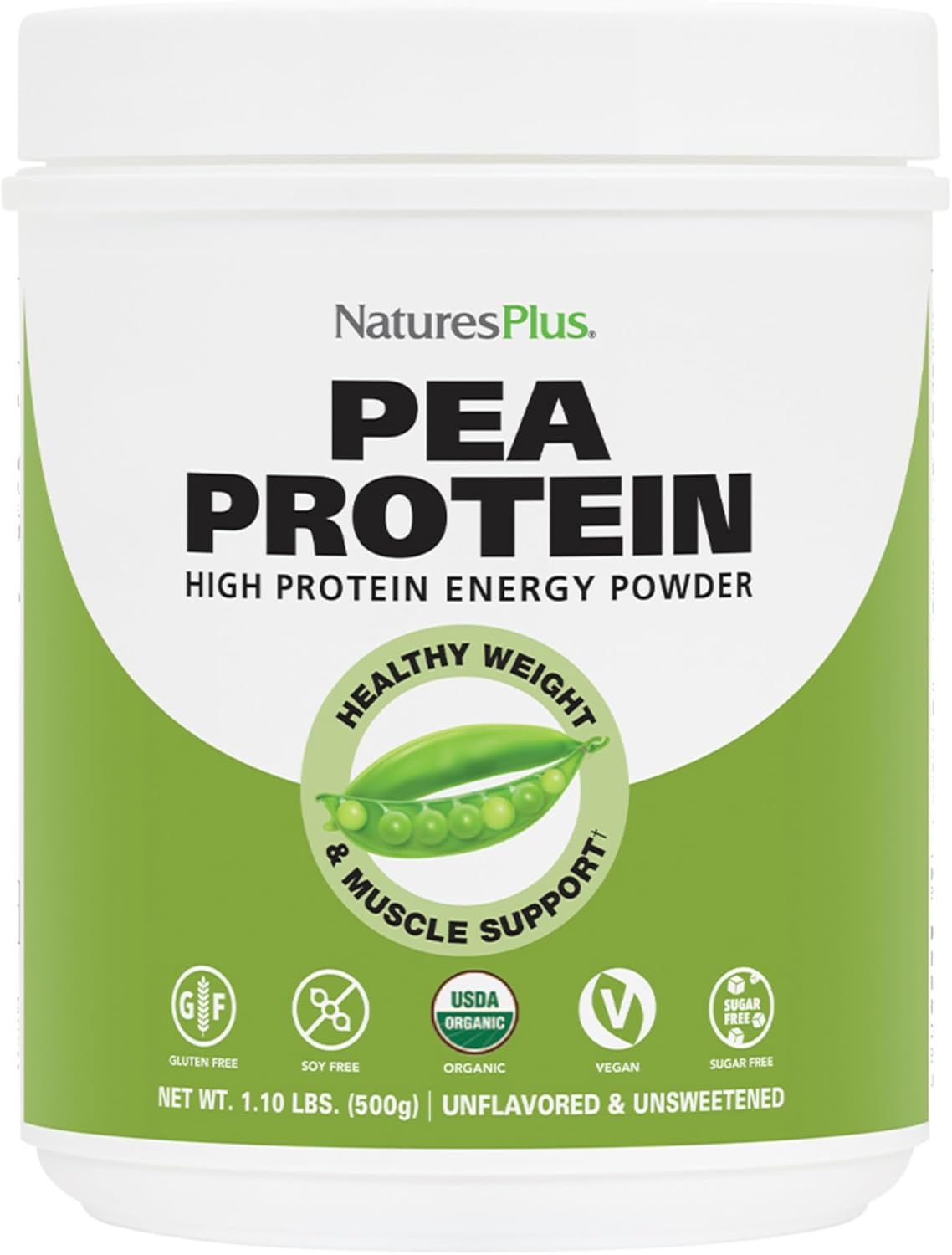 NaturesPlus Organic Pea Protein - 1.1 lb - Plant-Based Drink Powder - Supports Energy, Recovery & Weight Management - Non-GMO, Sugar Free, Allergen Free, Gluten Free, Vegan - 25 Servings