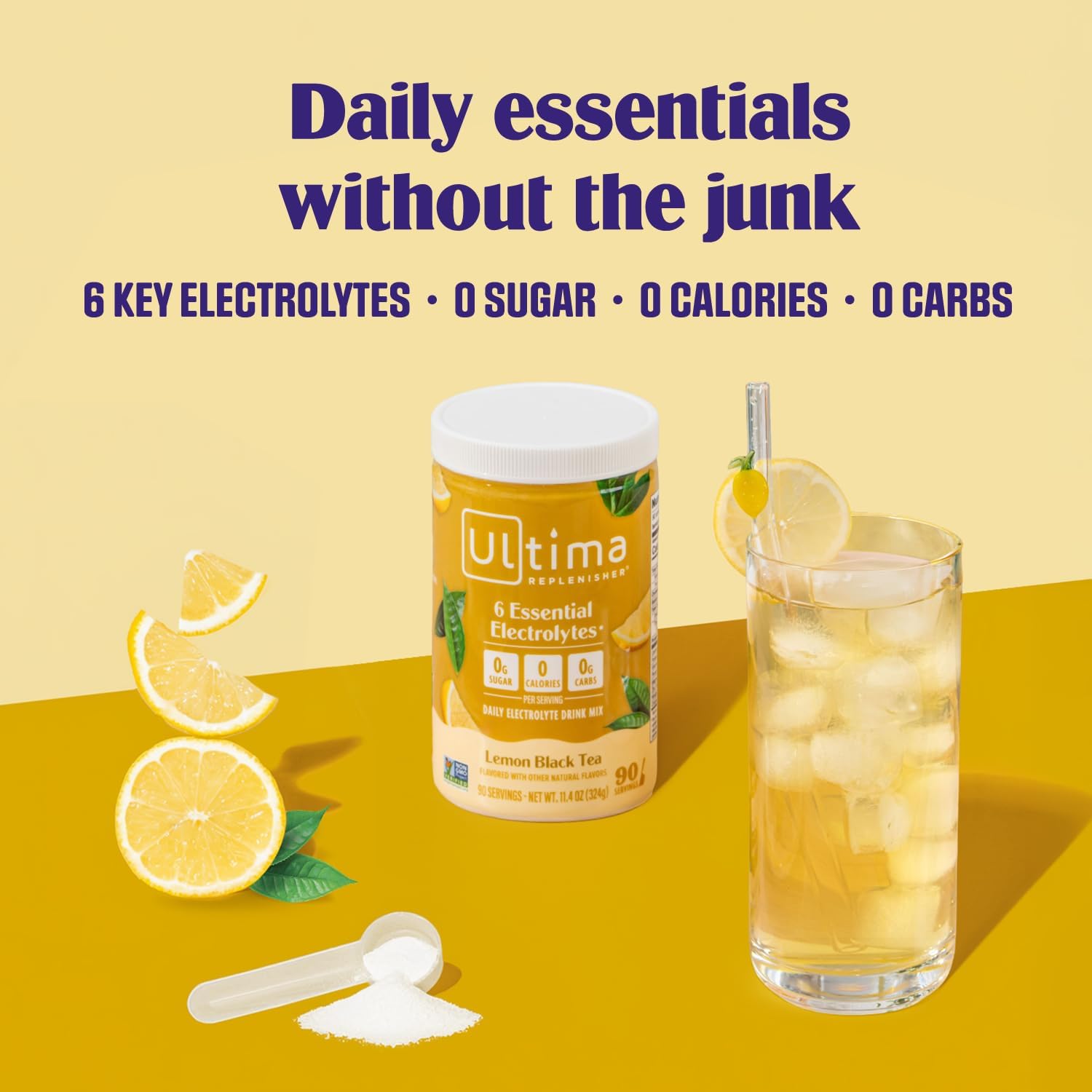Ultima Replenisher Daily Electrolyte Powder - Lemon Black Tea, 90 Servings - Zero Sugar Hydration Powder with 6 Electrolytes and Minerals - Sugar Free, Plant Based & Keto Friendly Drink Mix - Image 3