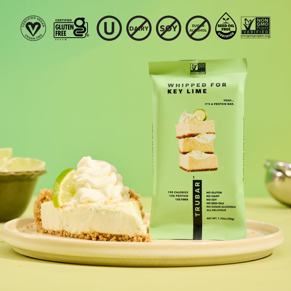 TRUBAR Vegan Protein Bar, Whipped for Key Lime, Gluten Free, Plant Based, High Fiber, Dairy Free, Low Fat, Non GMO, No Sugar Alcohols, 12G Lean Protein, 13G Fiber, Healthy Snack Bars, 12 CT - Image 6