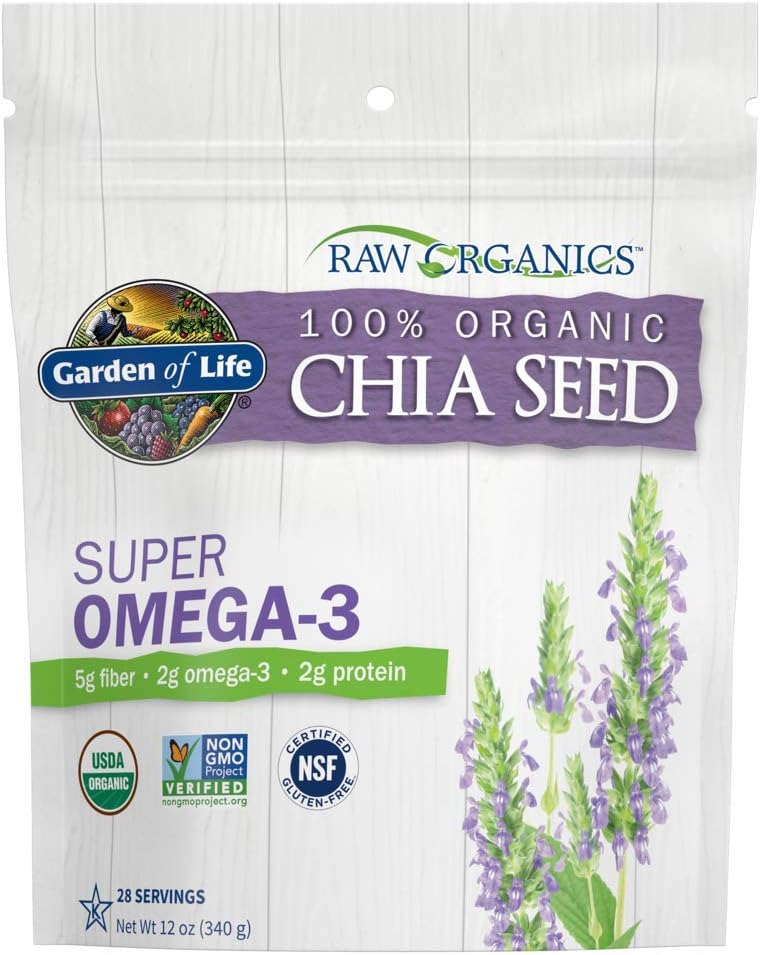 Garden of Life Chia Seeds 100% Organic for Smoothies, Pudding - Raw Organics Whole Seed Foods with Omega 3 Superfood, Fiber, Keto Friendly, Non-GMO, Gluten Free - Vegan Egg Substitute, 28 Servings