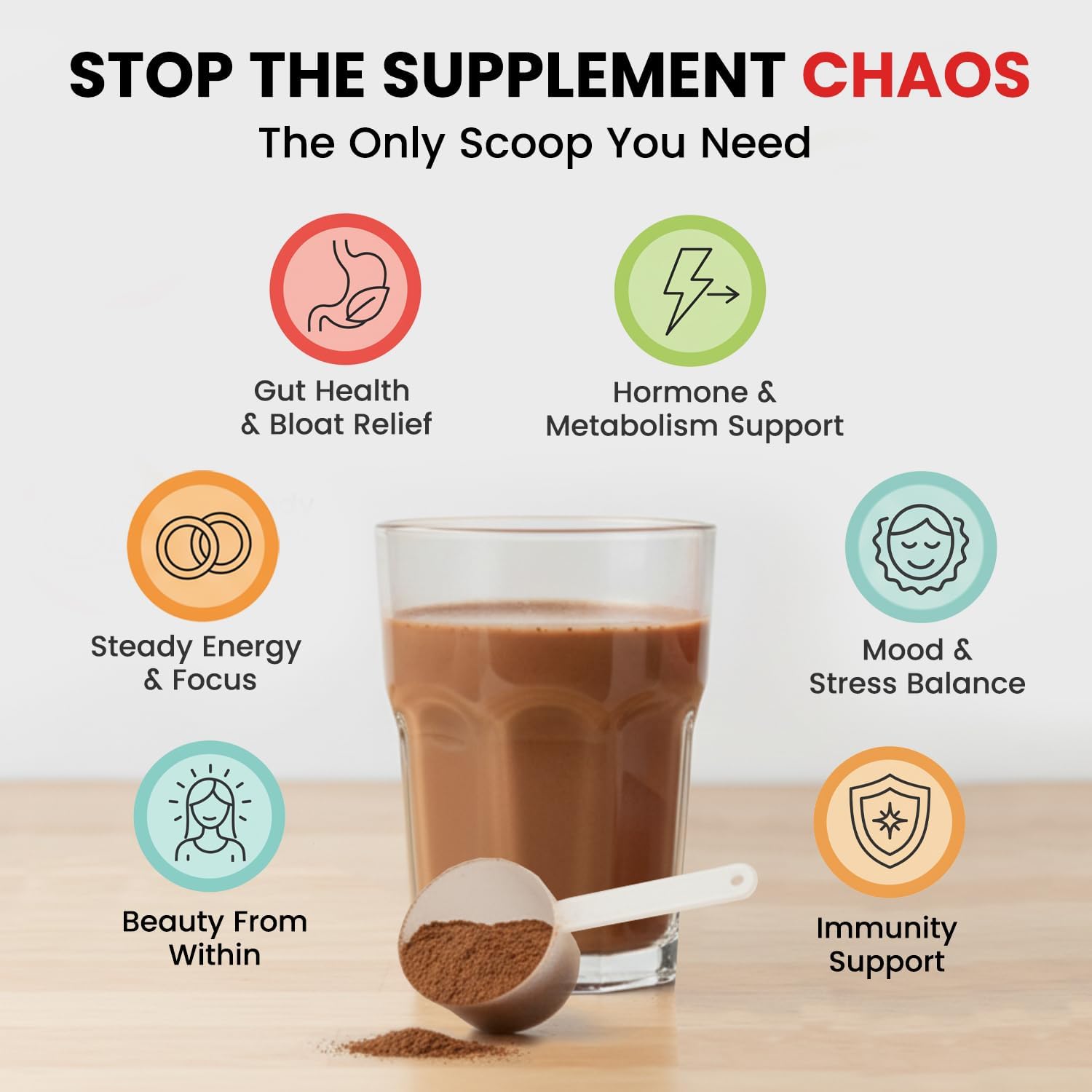 VYB All-in-One Super Powder with Vitamins, Superfoods, Probiotics, Functional Mushrooms, & DIM for Gut Health, Energy, Mood, Hormone Support & Wellness -Chocolate Flavor - 30 Servings