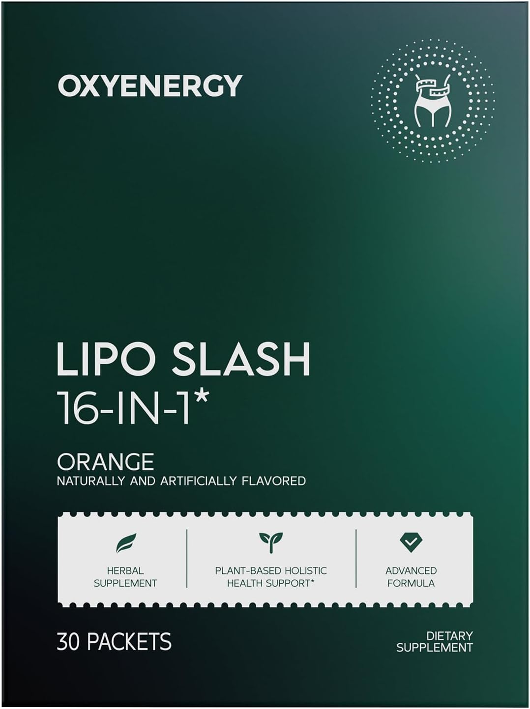 OxyEnergy LIPO Slash 16-in-1 Natural Weight Loss Supplement for Women and Men, Supports Gut Health, GLP-1 Activate & Weight Management, Vegan, Gluten-Free, Non-GMO, 30 Packets, Orange Flavor
