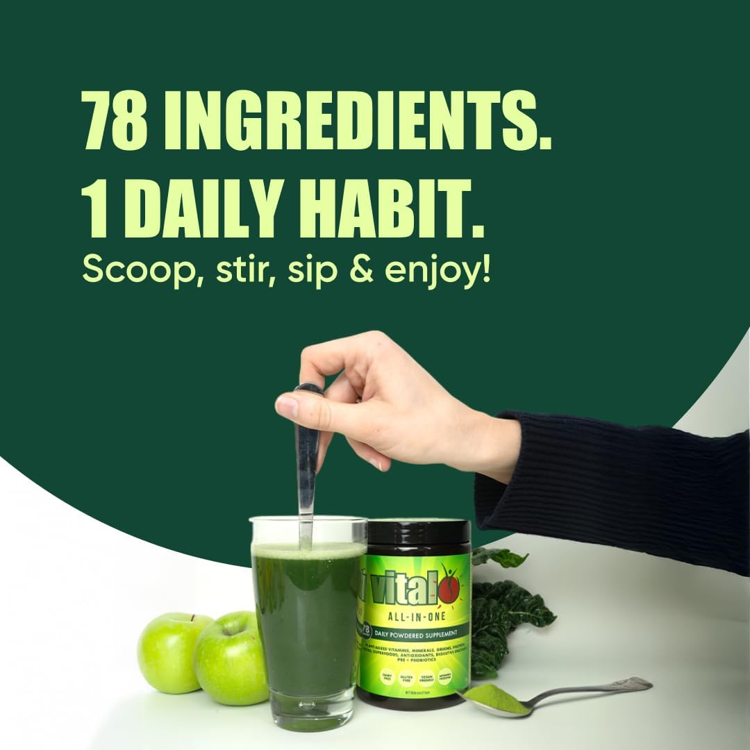 Vital All-in-One Daily Powdered Supplement - Natural Greens Superfood Powder for Energy & Health, Super Greens Powder Drink Mix with Probiotic & Antioxidant Support - 10.58 oz (300 g) - Image 5