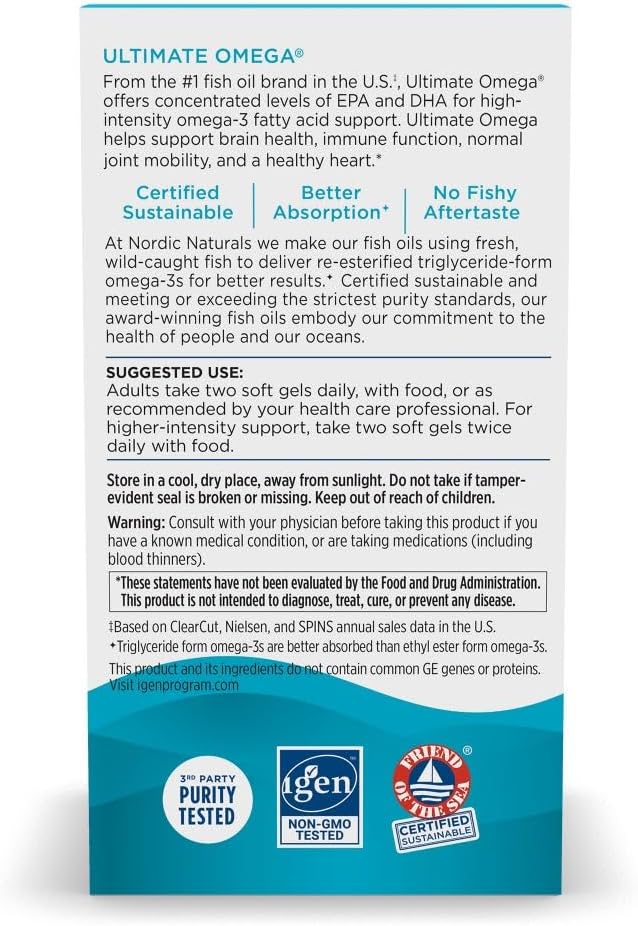 Nordic Naturals Ultimate Omega, Lemon Flavor - 210 Soft Gels - 1280 mg Omega-3 - High-Potency Fish Oil with EPA & DHA - Promotes Brain & Heart Health - Non-GMO - 105 Servings - Image 7