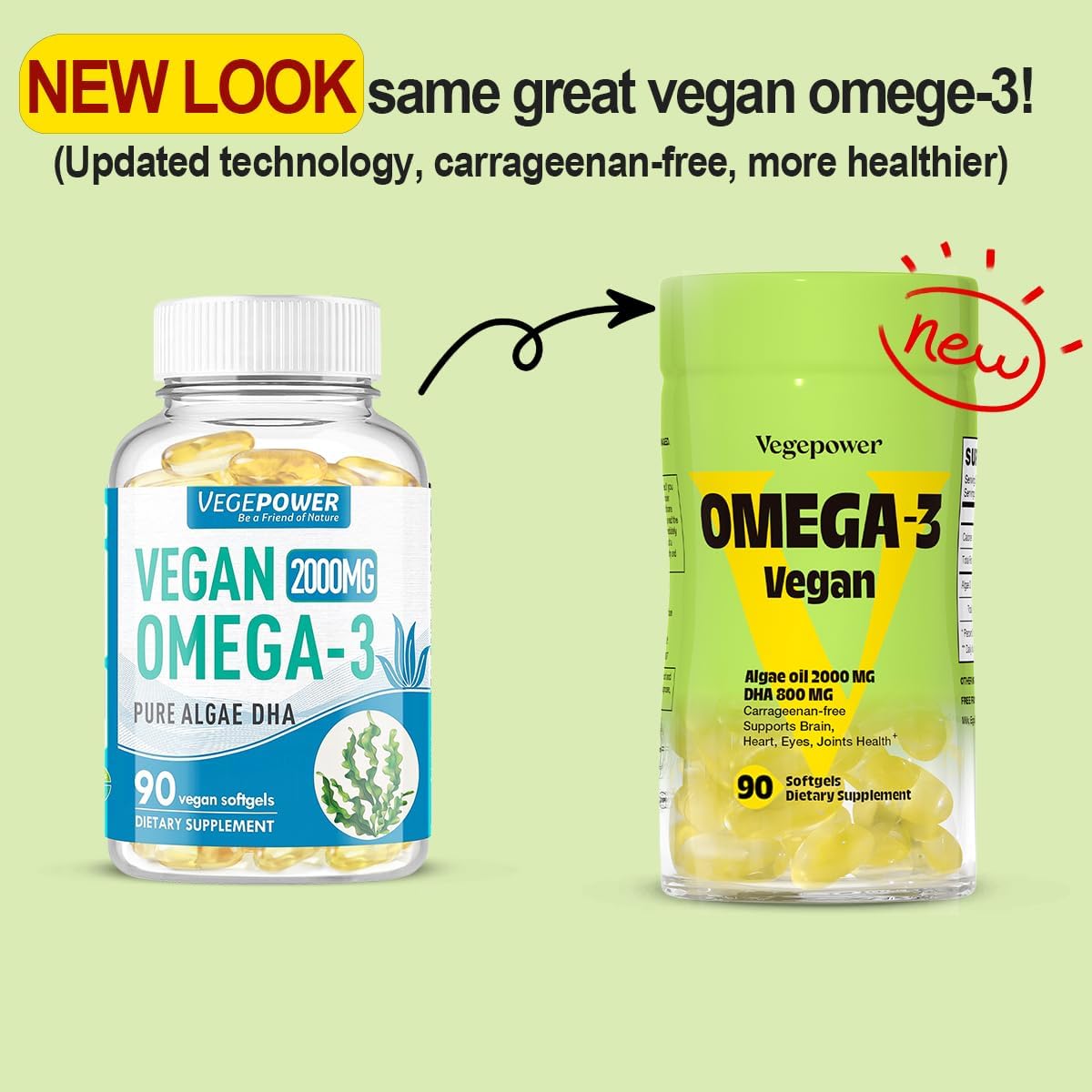Vegan Omega-3 Algae DHA Supplements - 2000mg Algae Oil, Plant-Based Prenatal Algal DHA, 90 Carrageenan Free Softgels -Sustainable Fish Oil Alternative Supports Brain, Heart, Eyes, Joint Health - Image 2