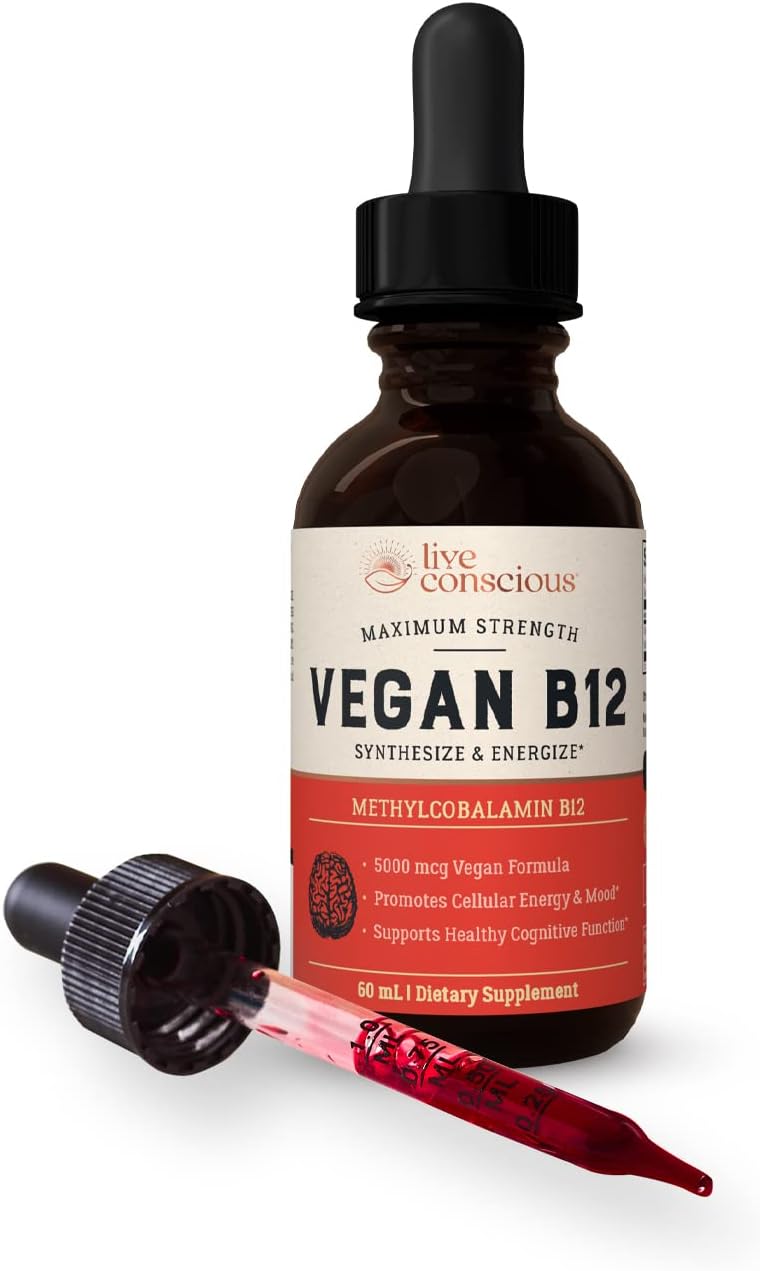 Live Conscious Vegan Vitamin B12 Sublingual Liquid Drops | Methylcobalamin Max Strength B12 5000mcg Formula | Vegan B 12 Vitamin Support Energy | Promote Memory & Aid Immune System | 60 Serving - Image 4